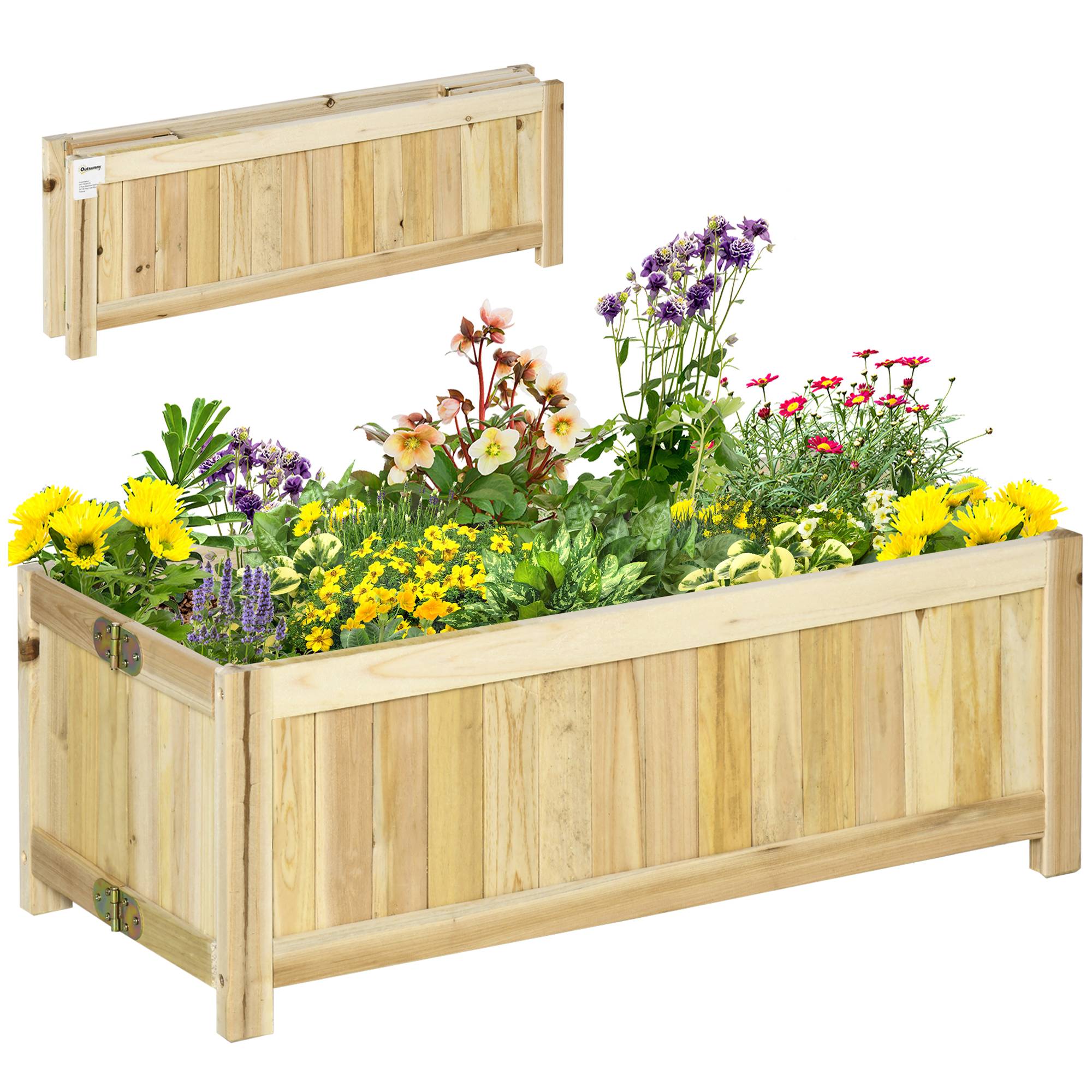 Sans Marque - Potager surélevé pliable bois massif intempéries 70x30x25 cm naturel - Image 1