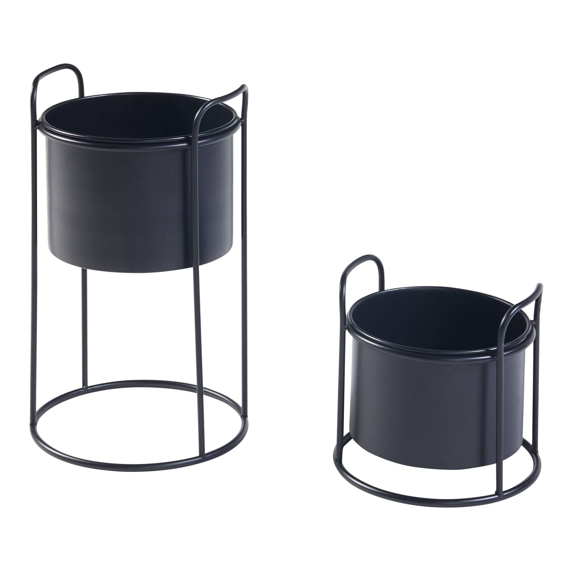 Helloshop26 - Set de 2 porte-plantes de tailles variées métal noir - Image 1