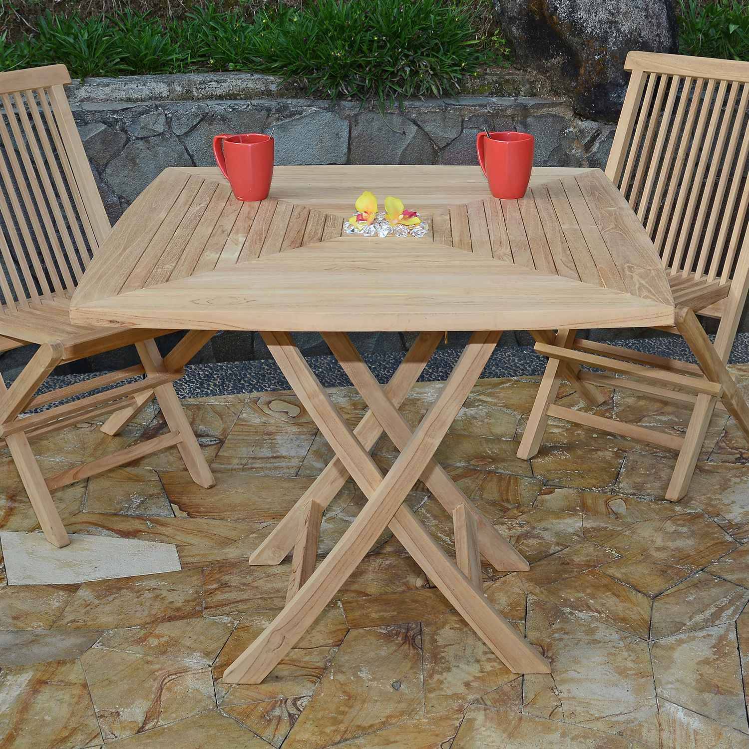 Teck'Attitude - Table pliante carrée en teck massif Cardif 90 x 90 cm - TECK'Attitude - Image 2