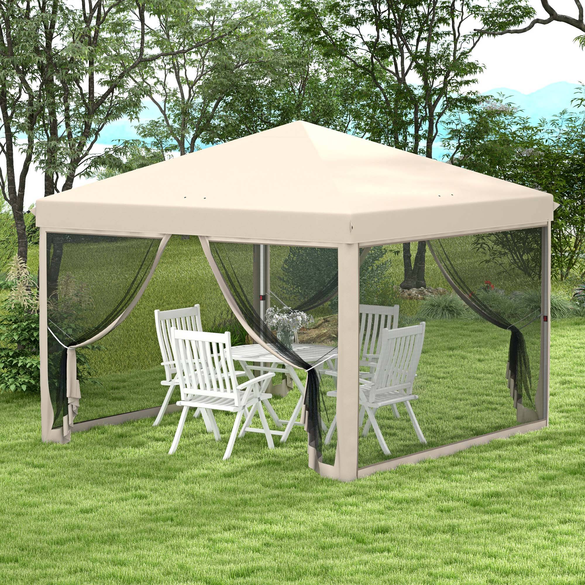 Tonnelle de jardin 3x3m avec moustiquaires anti-UV, structure en acier et sac de transport pour patio, terrasse et fêtes (beige) - Image 3
