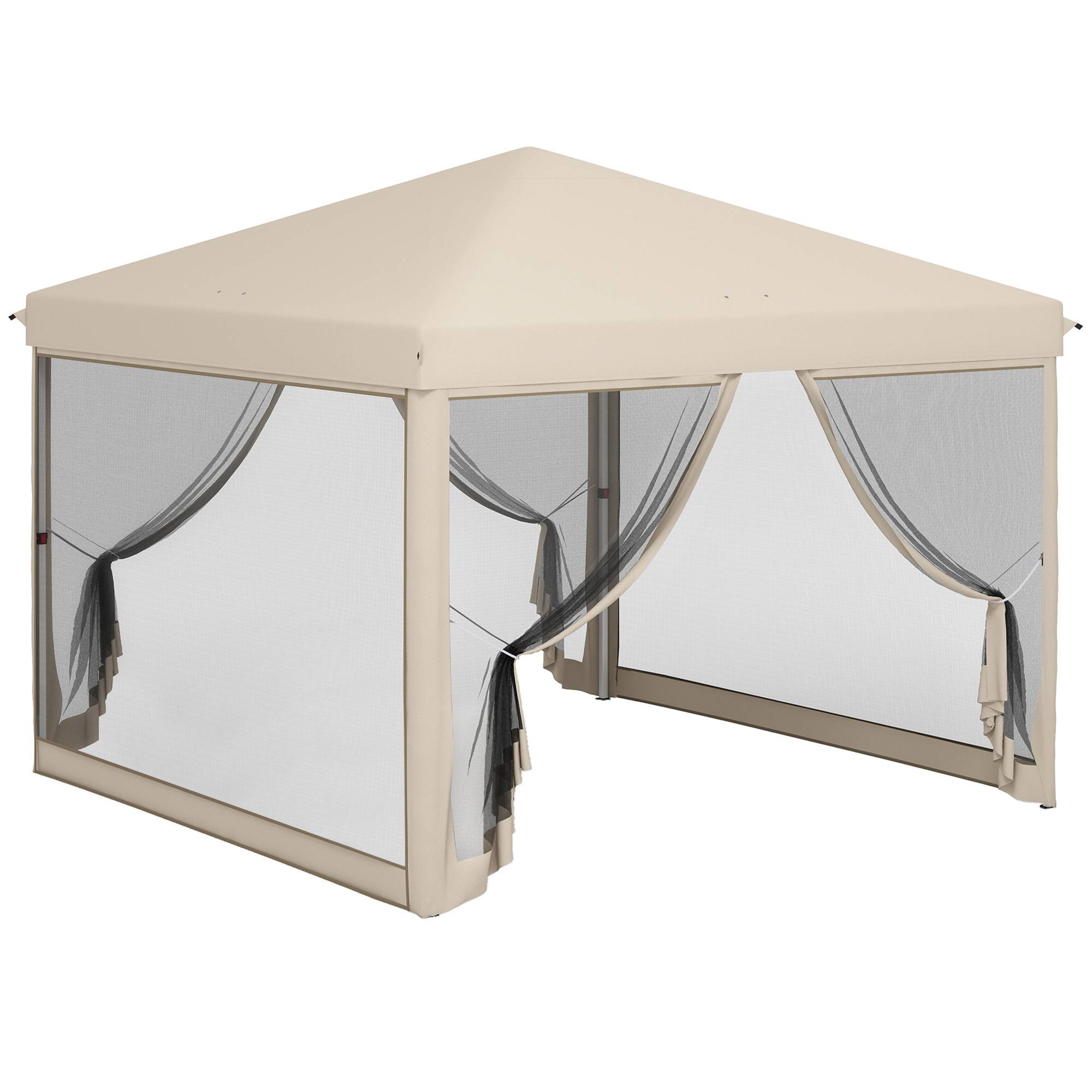 Tonnelle de jardin 3x3m avec moustiquaires anti-UV, structure en acier et sac de transport pour patio, terrasse et fêtes (beige) - Image 1