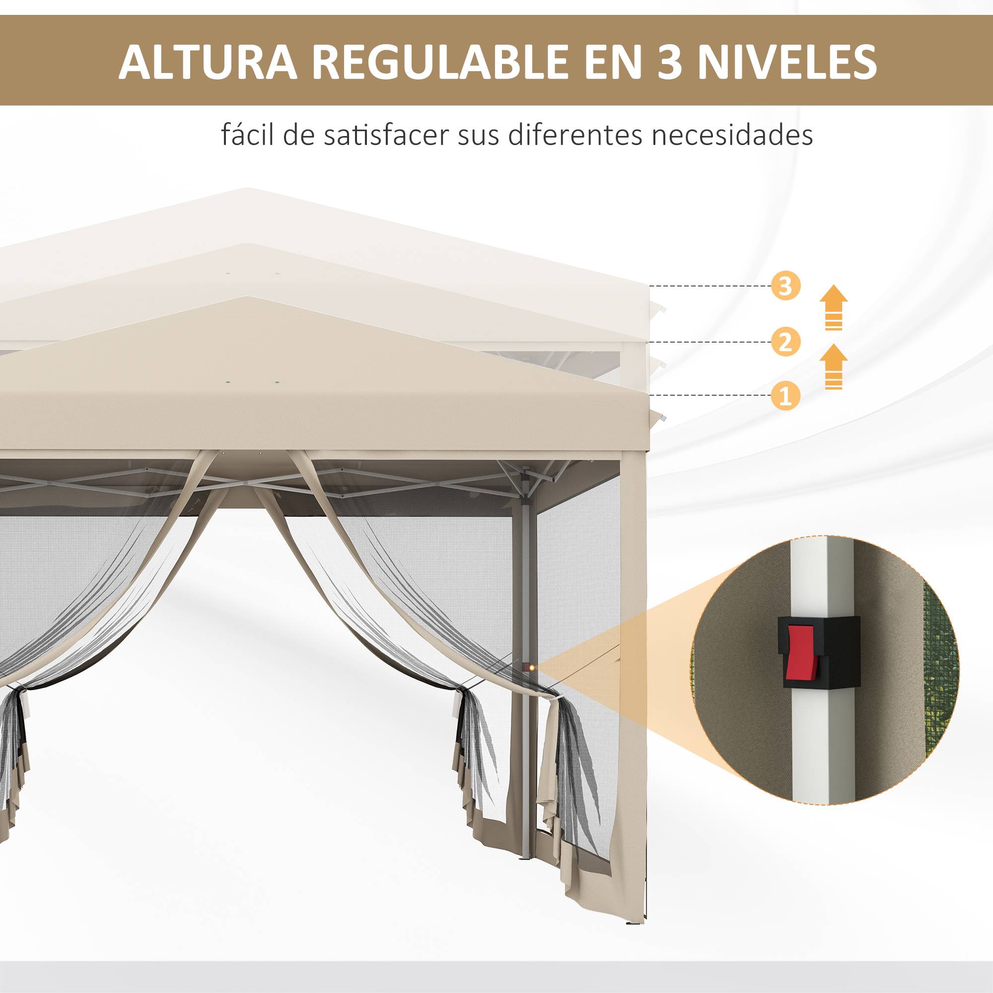 Tonnelle de jardin 3x3m avec moustiquaires anti-UV, structure en acier et sac de transport pour patio, terrasse et fêtes (beige) - Image 8