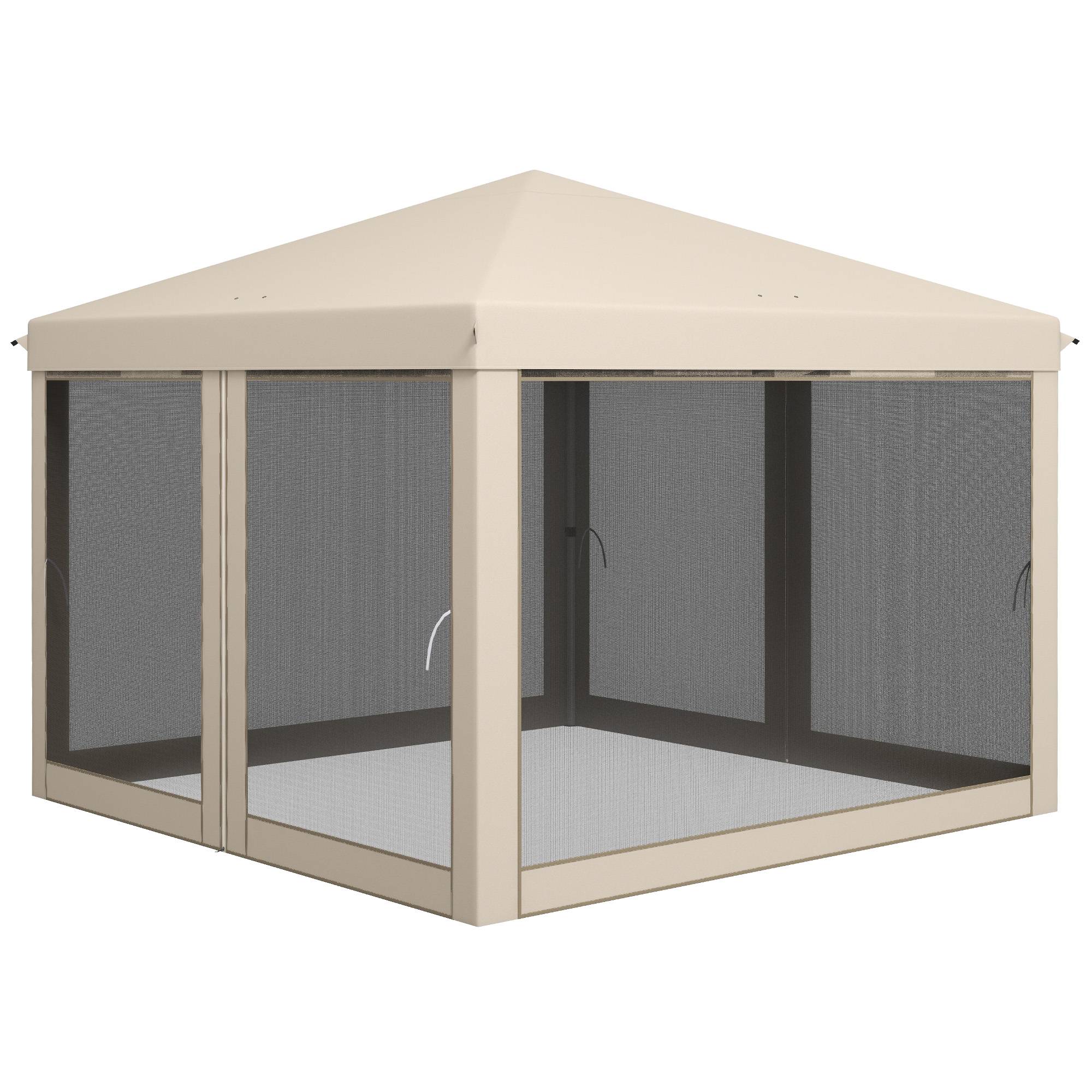 Tonnelle de jardin 3x3m avec moustiquaires anti-UV, structure en acier et sac de transport pour patio, terrasse et fêtes (beige) - Image 2