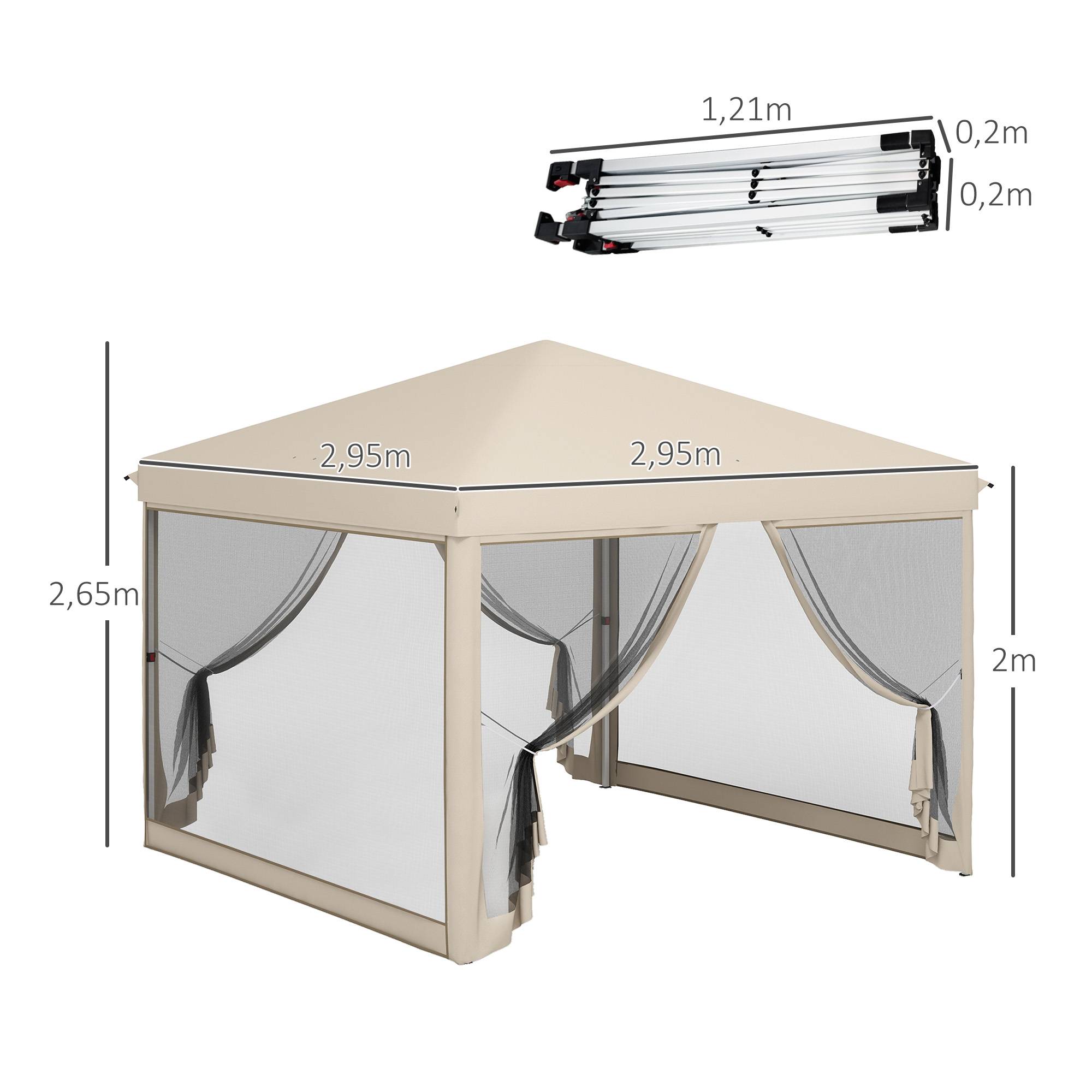Tonnelle de jardin 3x3m avec moustiquaires anti-UV, structure en acier et sac de transport pour patio, terrasse et fêtes (beige) - Image 5