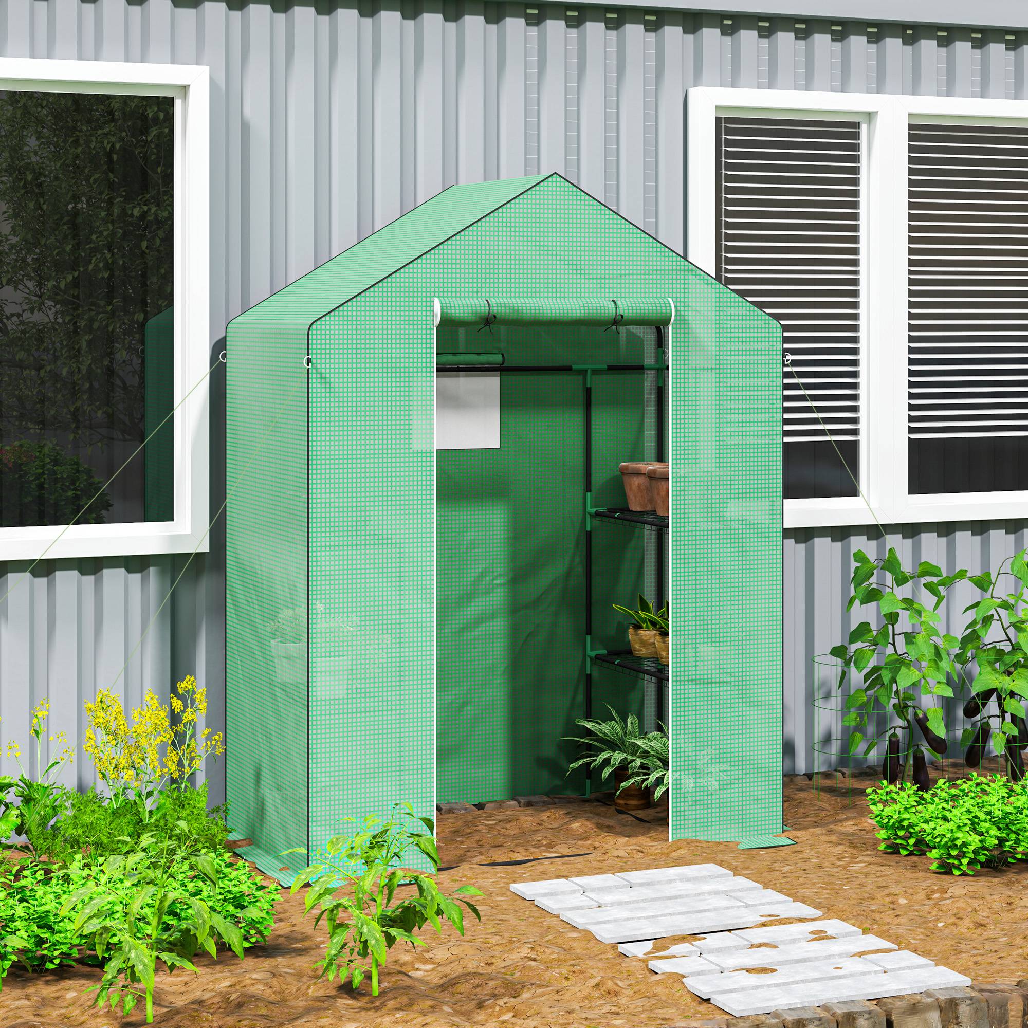 Serre de Jardin Acier PE pour Tomates Plantes avec Étagères 143x74x190cm Vert - ComfortXL Outdoor Living - Image 1