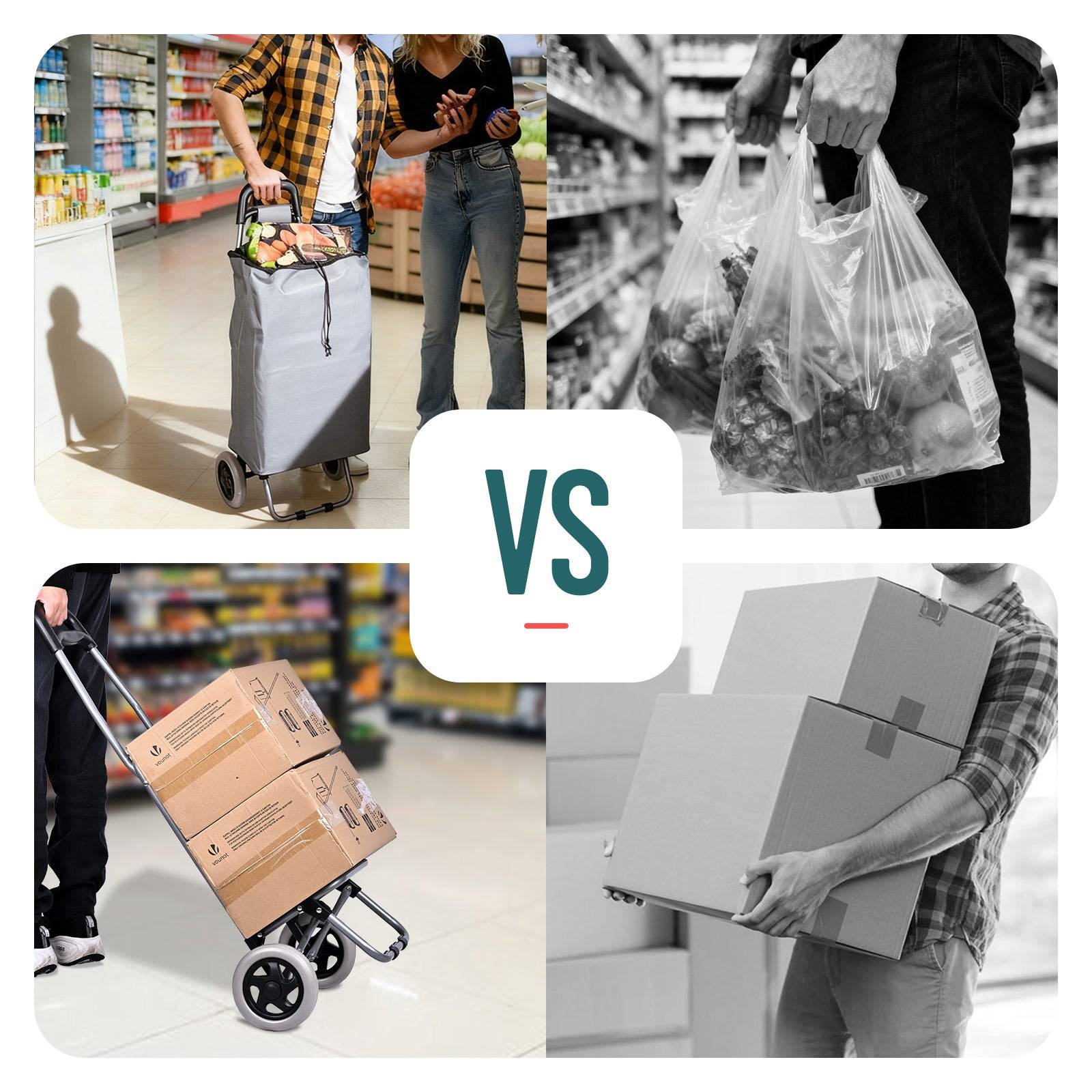 Vounot - Chariot de courses 2 roues pliable 59L gris - Image 4