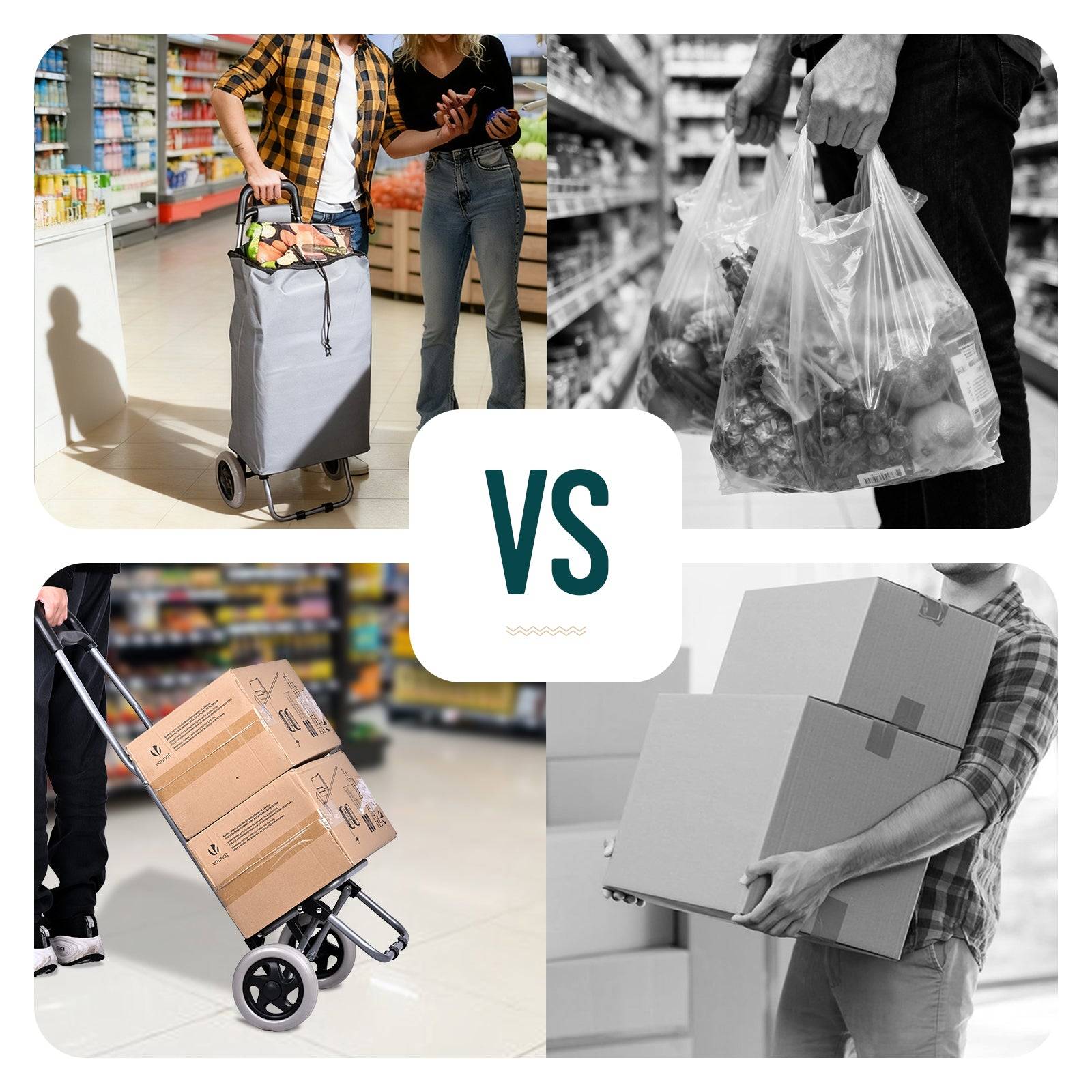 Vounot - Chariot de courses 2 roues pliable 59L gris - Image 4