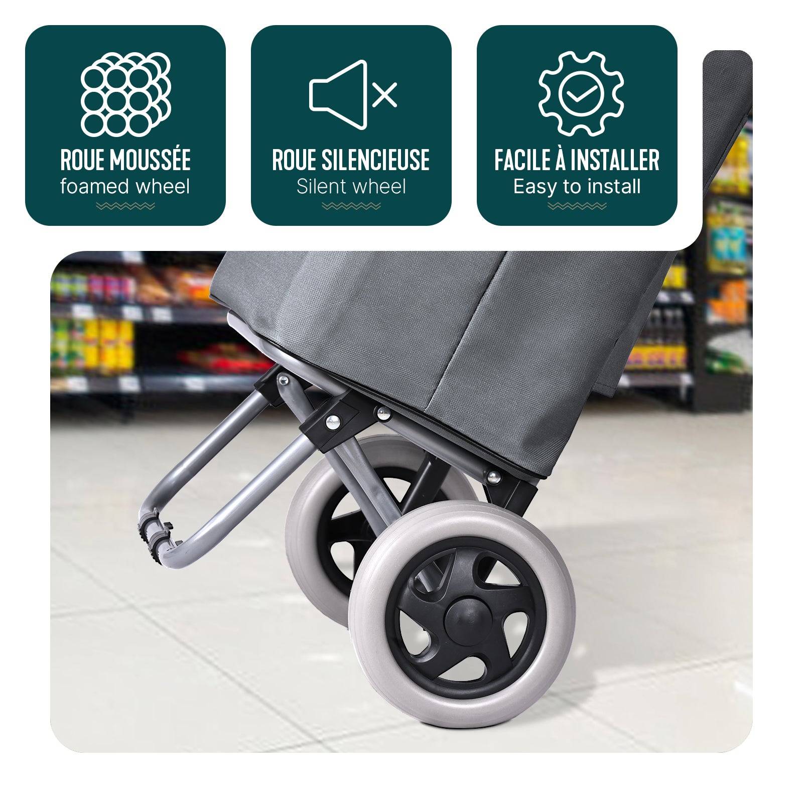 Vounot - Chariot de courses 2 roues pliable 59L gris - Image 6
