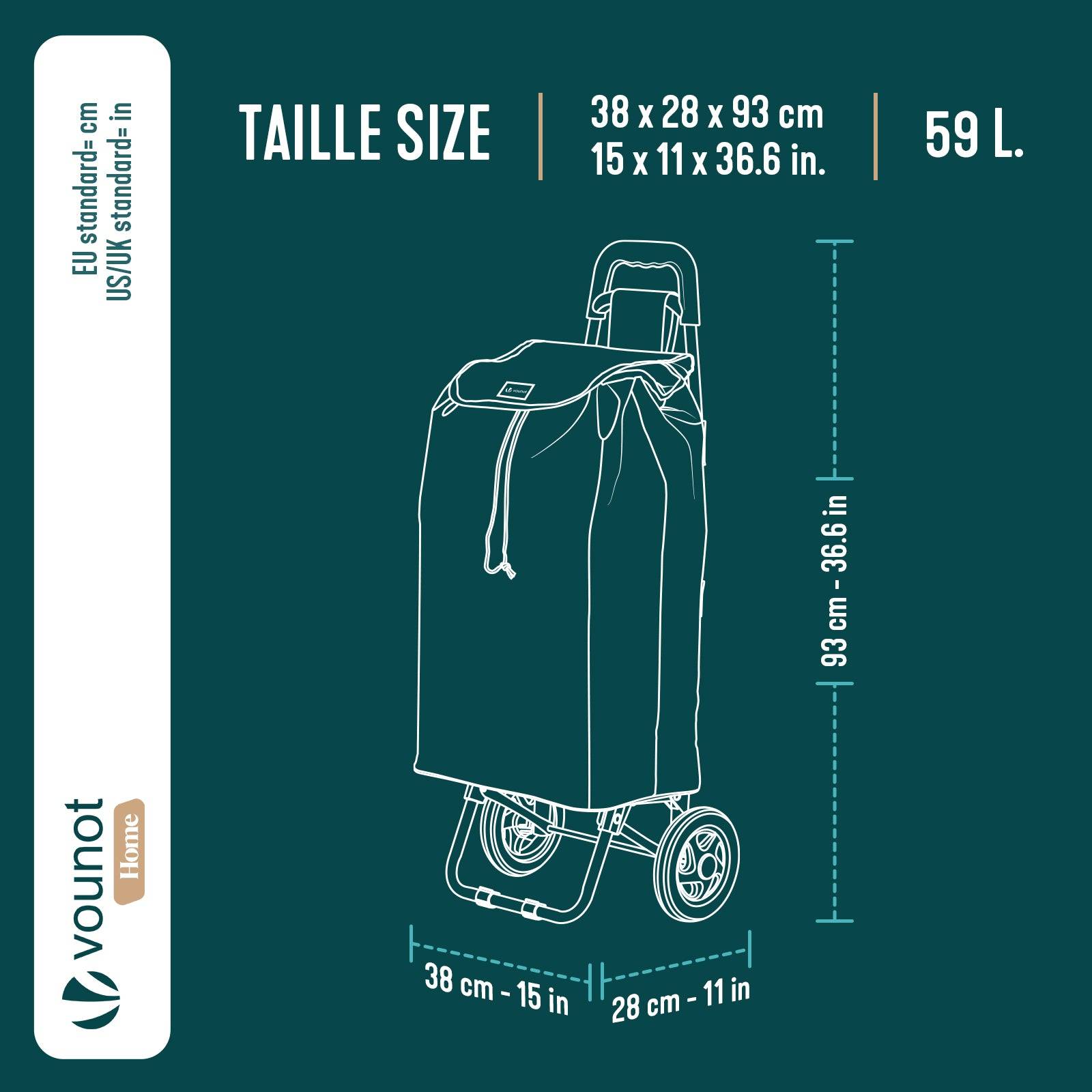 Vounot - Chariot de courses 2 roues pliable 59L gris - Image 3