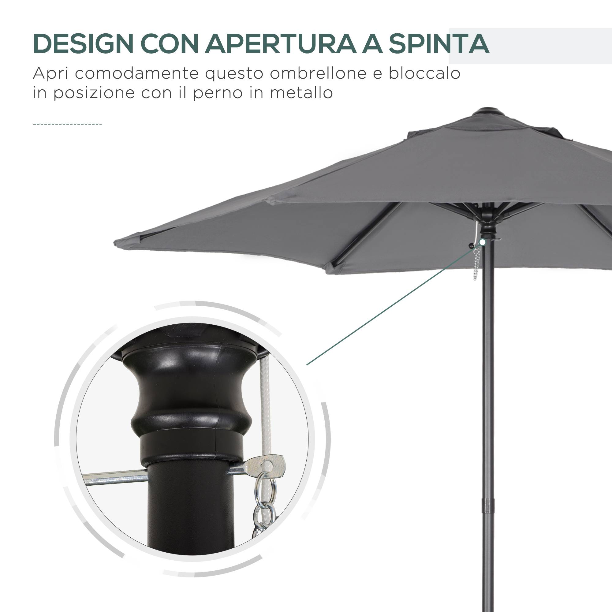 Parasol de jardin 2 x 2 m à 6 baleines et aération, en aluminium, métal et polyester, gris foncé - Image 9