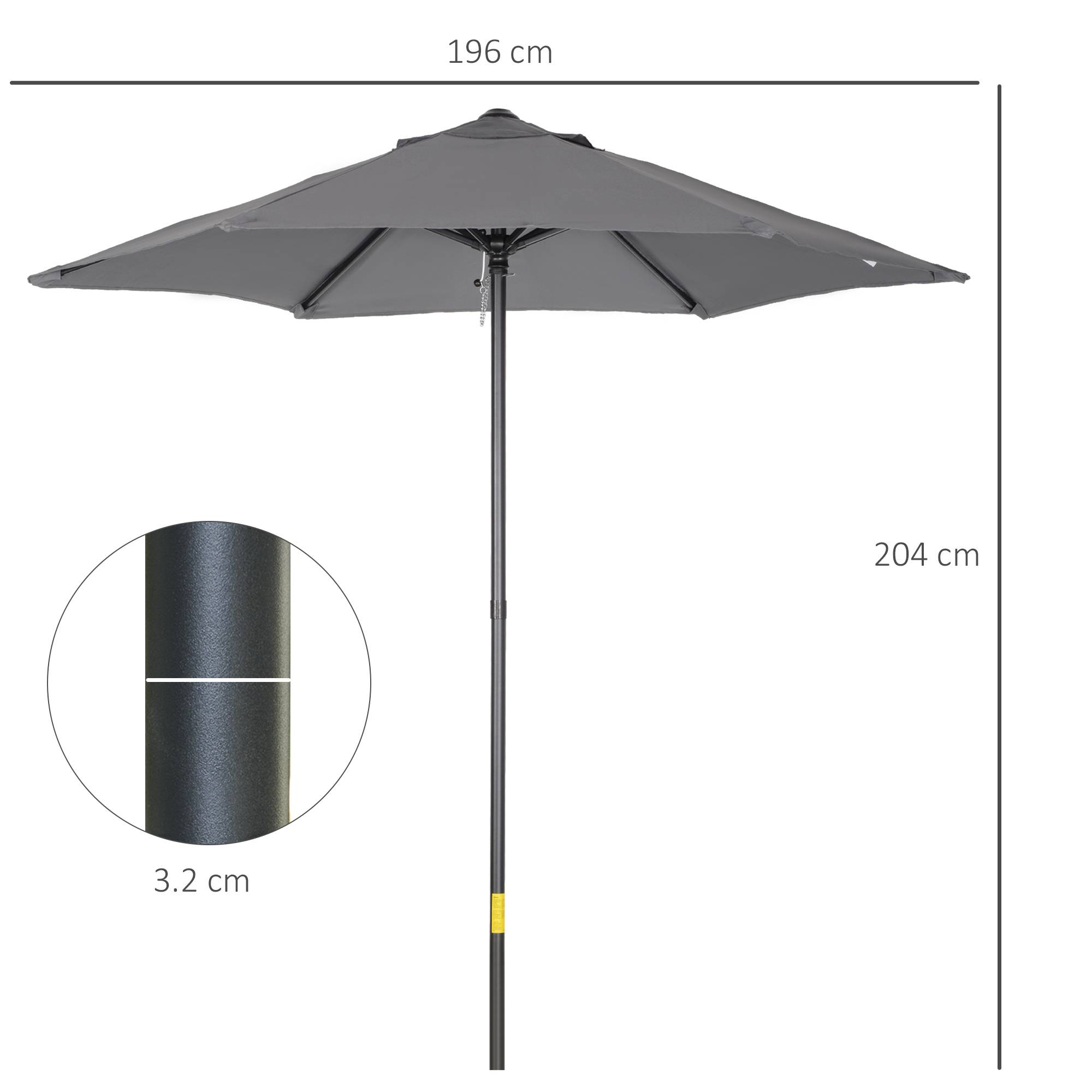 Parasol de jardin 2 x 2 m à 6 baleines et aération, en aluminium, métal et polyester, gris foncé - Image 5