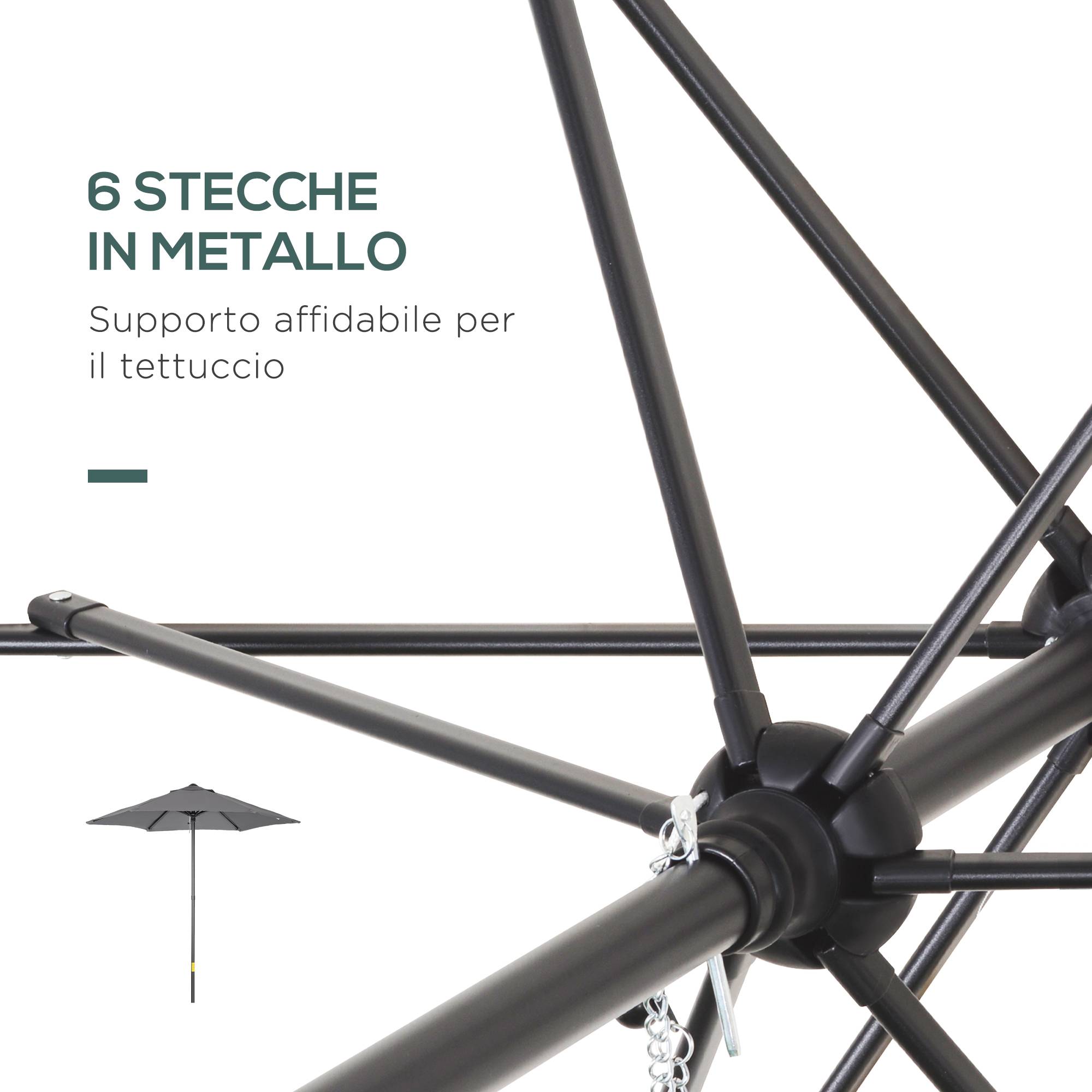 Parasol de jardin 2 x 2 m à 6 baleines et aération, en aluminium, métal et polyester, gris foncé - Image 7