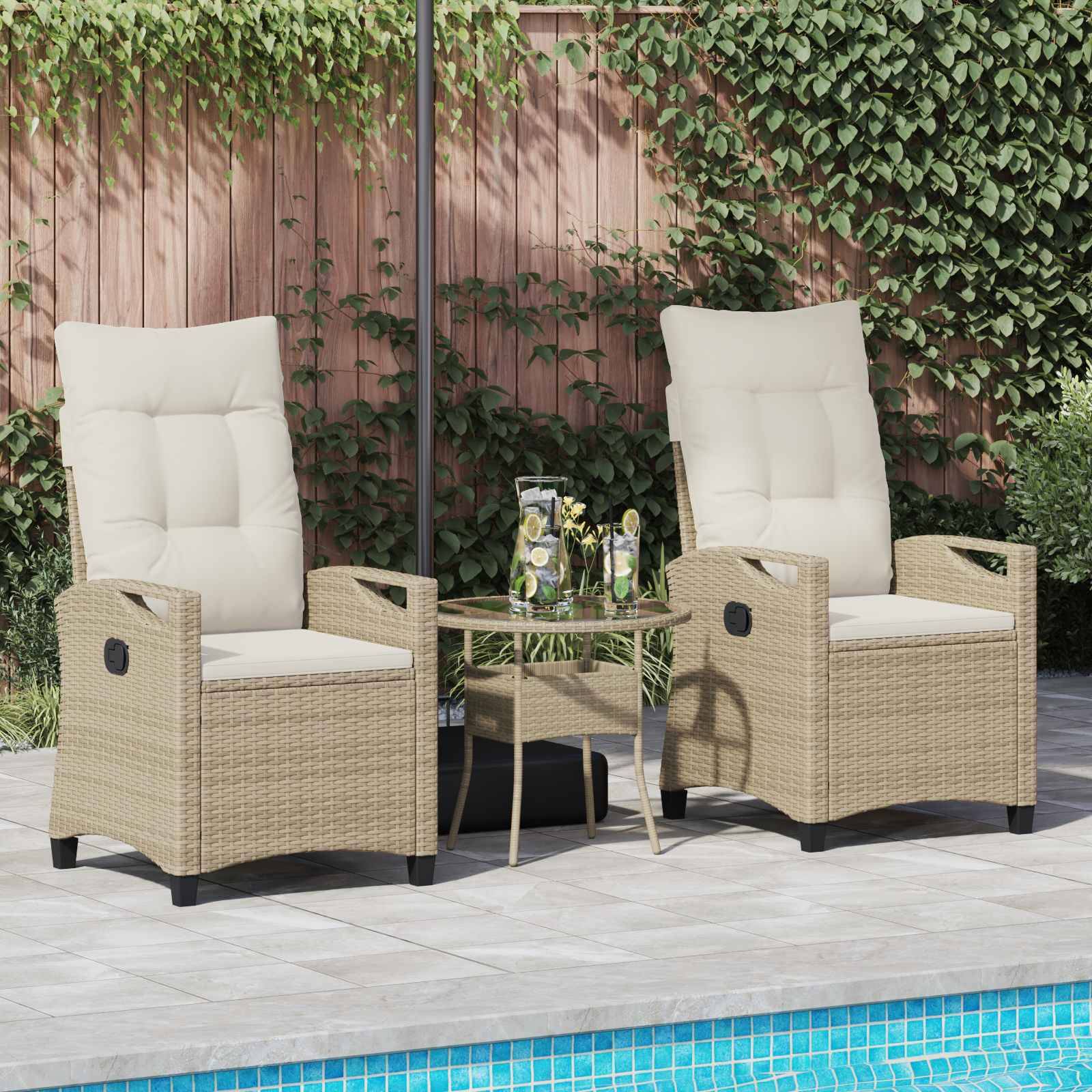 Chaise de jardin acier et polyester beige et crème 56 x 60 x 112 cm - PANGIVO - Image 3