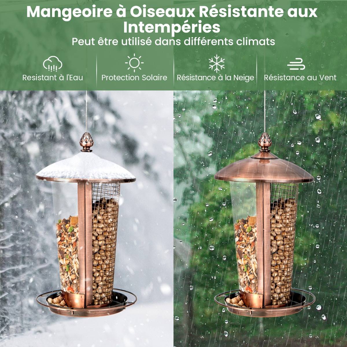 Mangeoire à Oiseaux Suspension en Métal Capacité 1L Mangeoire pour Oiseaux Sauvages Extérieure avec Trous de Drainage - Image 7