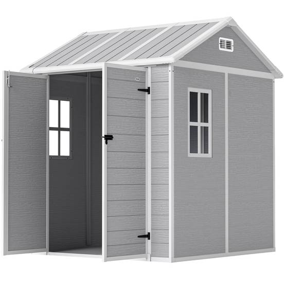 Sans Marque - Abri jardin résine plancher 2 portes verrouillables fenêtre 1,8x1,8 m gris - Image 2