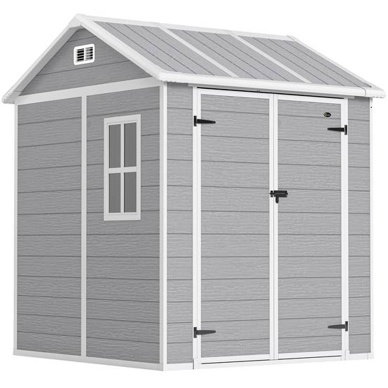 Sans Marque - Abri jardin résine plancher 2 portes verrouillables fenêtre 1,8x1,8 m gris - Image 1
