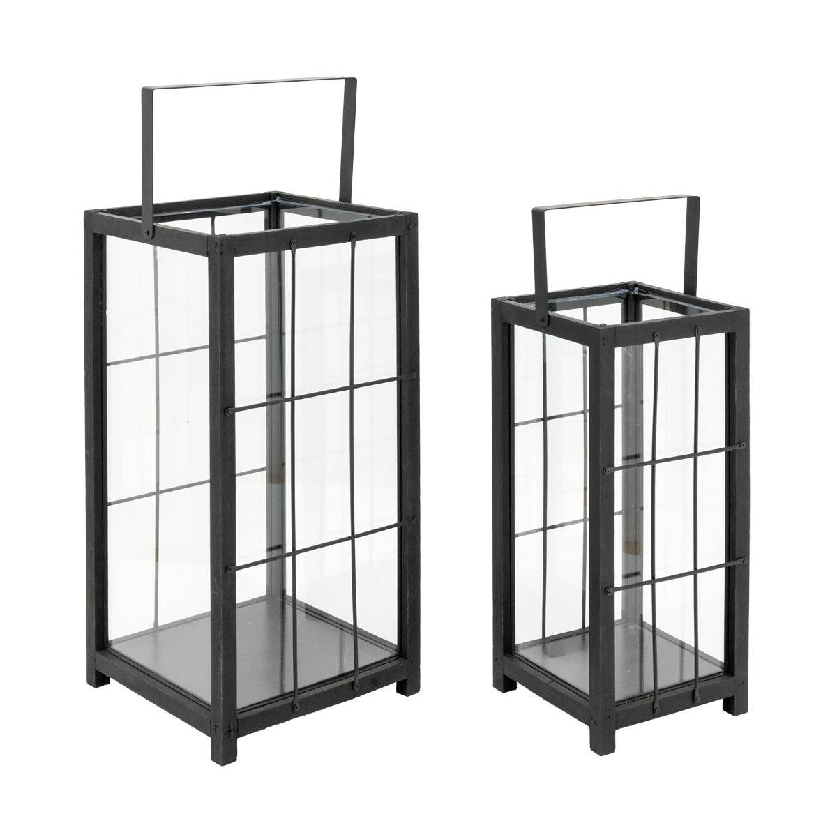 Aubry Gaspard - Lanterne en pin et métal noires (Lot de 2) - Image 1