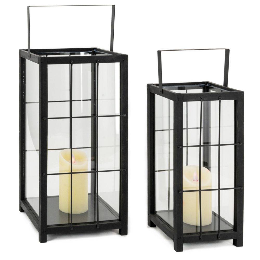 Aubry Gaspard - Lanterne en pin et métal noires (Lot de 2) - Image 2