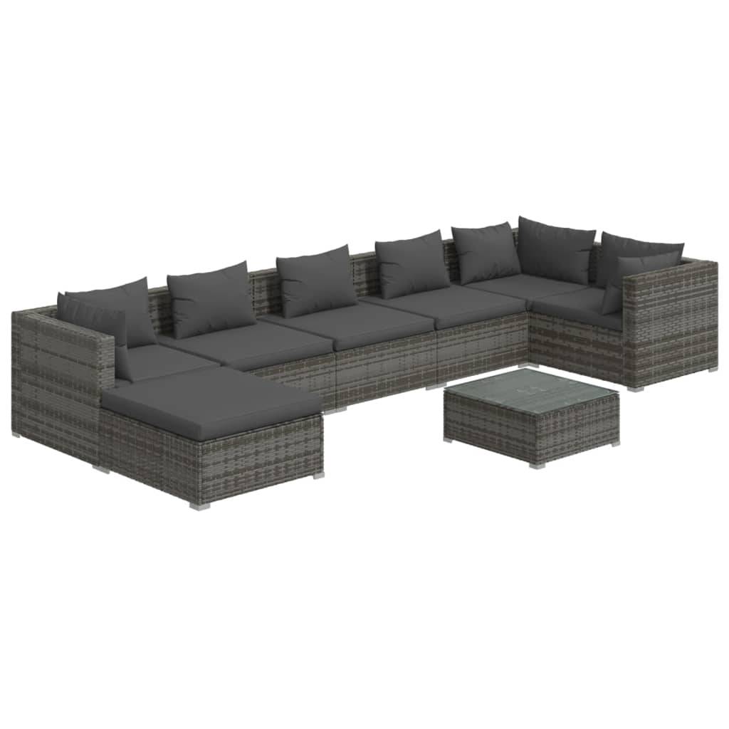 Helloshop26 - Salon de jardin meuble d'extérieur ensemble de mobilier 8 pièces avec coussins résine tressée gris - Image 1