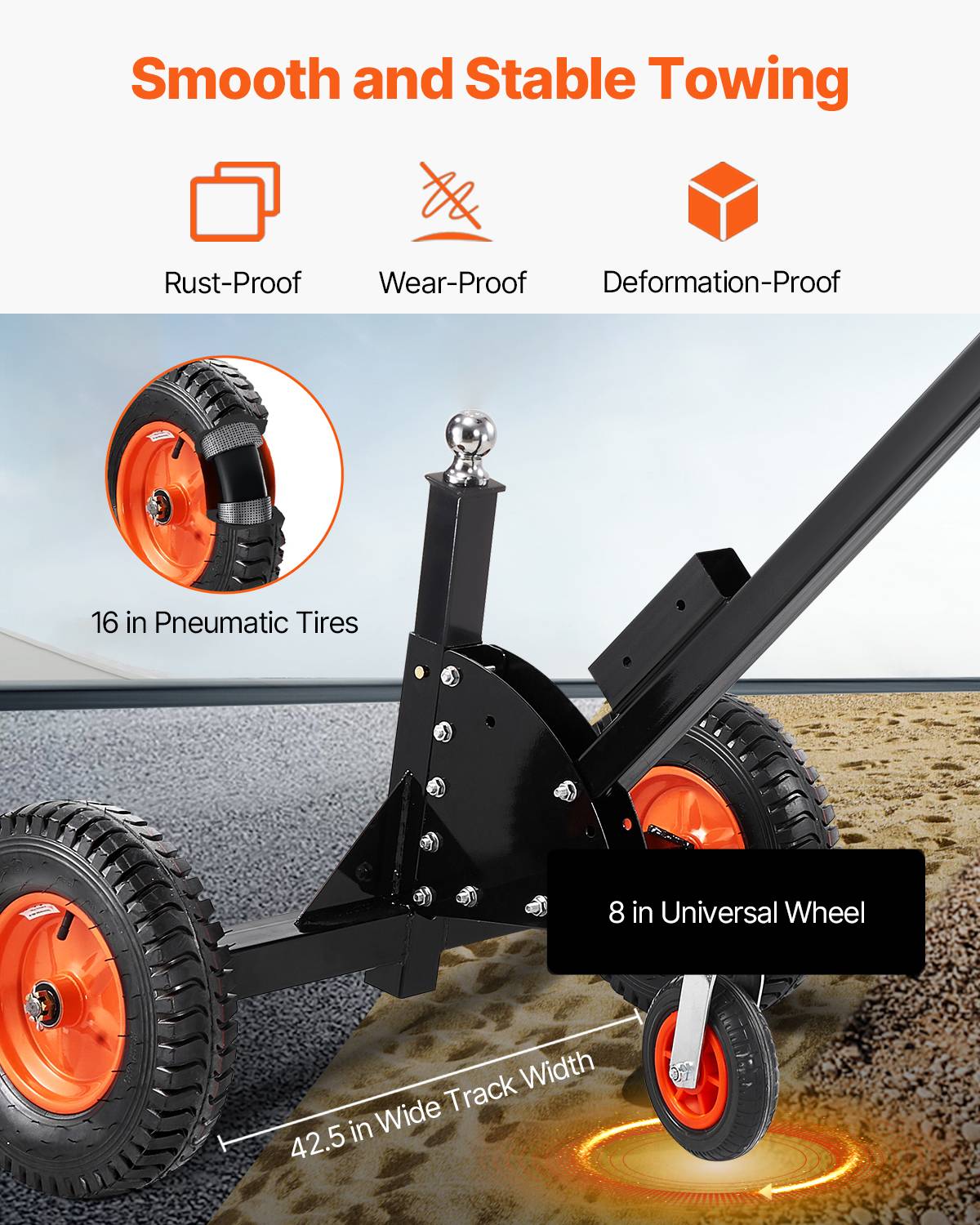 VEVOR Chariot remorque 2 en 1, charge languette 680.4kg, hauteur réglable. - Image 4