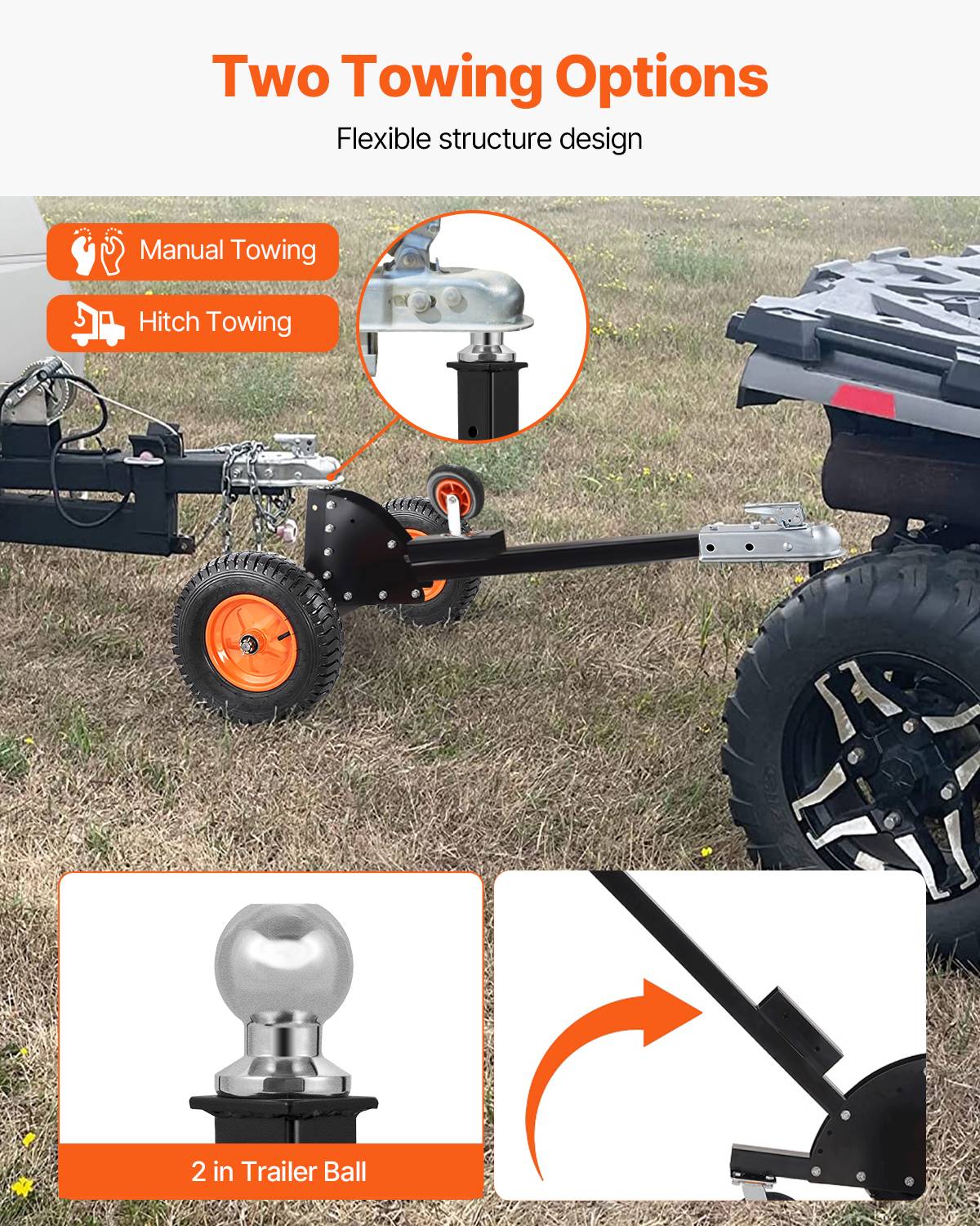VEVOR Chariot remorque 2 en 1, charge languette 680.4kg, hauteur réglable. - Image 3
