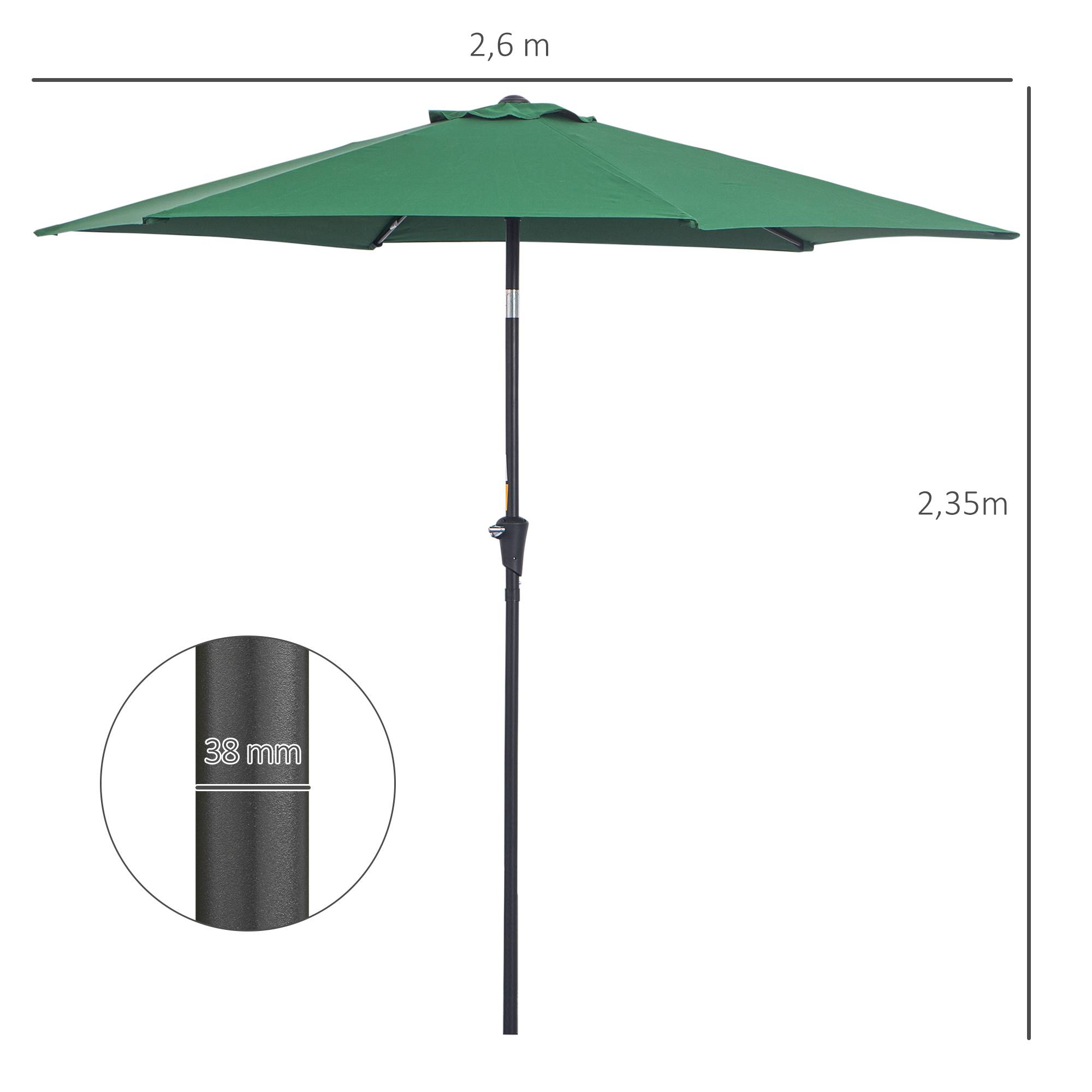 Parasol droit parasol inclinable de jardin balcon manivelle - 260x260x235cm Métal Vert foncé fr334 - Image 5