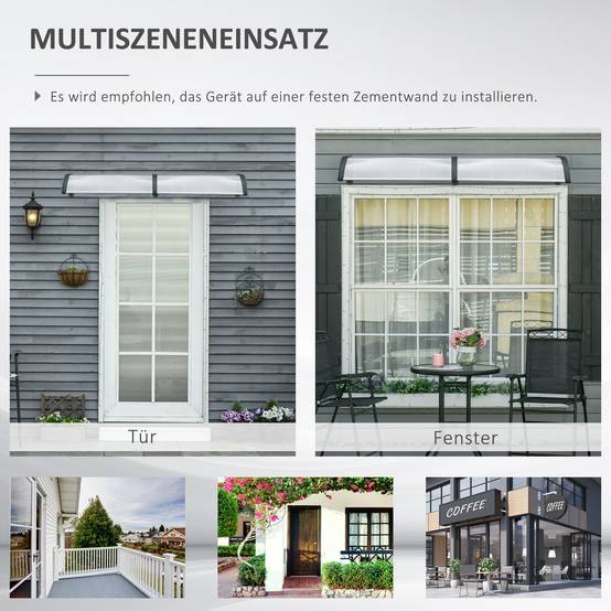 Auvent de porte polycarbonate pour entrée protection pluie et UV 200x96cm Noir - ComfortXL Outdoor Living - Image 8