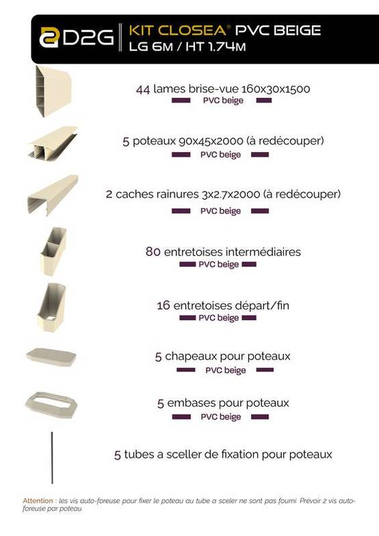 Closea - Kit cloture - Lame 16cm - PVC Beige - LG: 6m x H: 1m74 Closea - Image 4