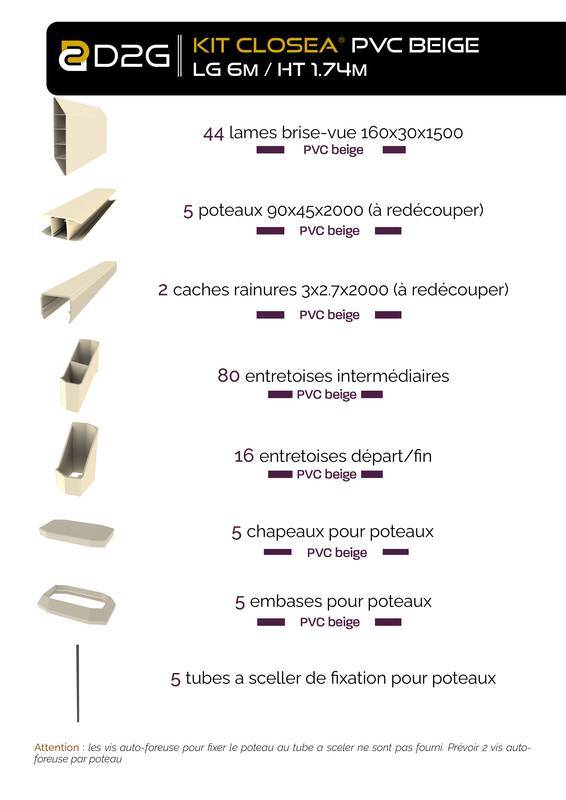 Closea - Kit cloture - Lame 16cm   - PVC Beige - LG: 6m x H: 1m74 Closea - Image 4