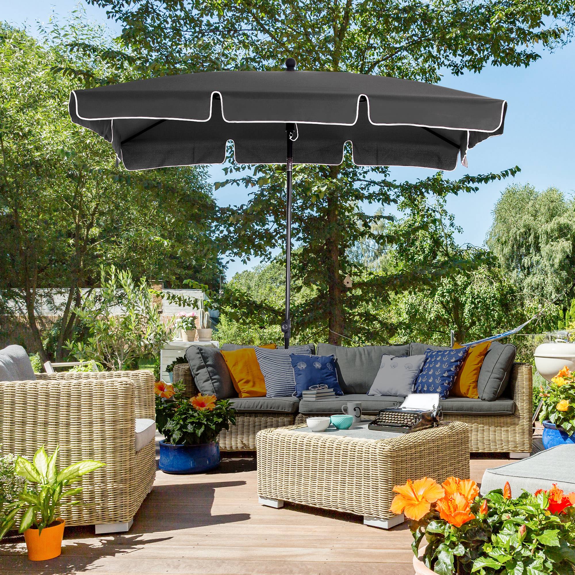 Parasol Rectangulaire Inclinable Aluminium Balcon Terrasse 200x130cm Gris - ComfortXL Outdoor Living - Image 1