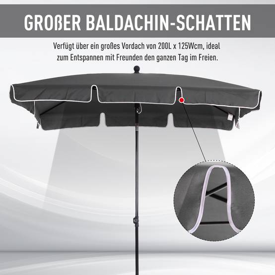 Parasol Rectangulaire Inclinable Aluminium Balcon Terrasse 200x130cm Gris - ComfortXL Outdoor Living - Image 4