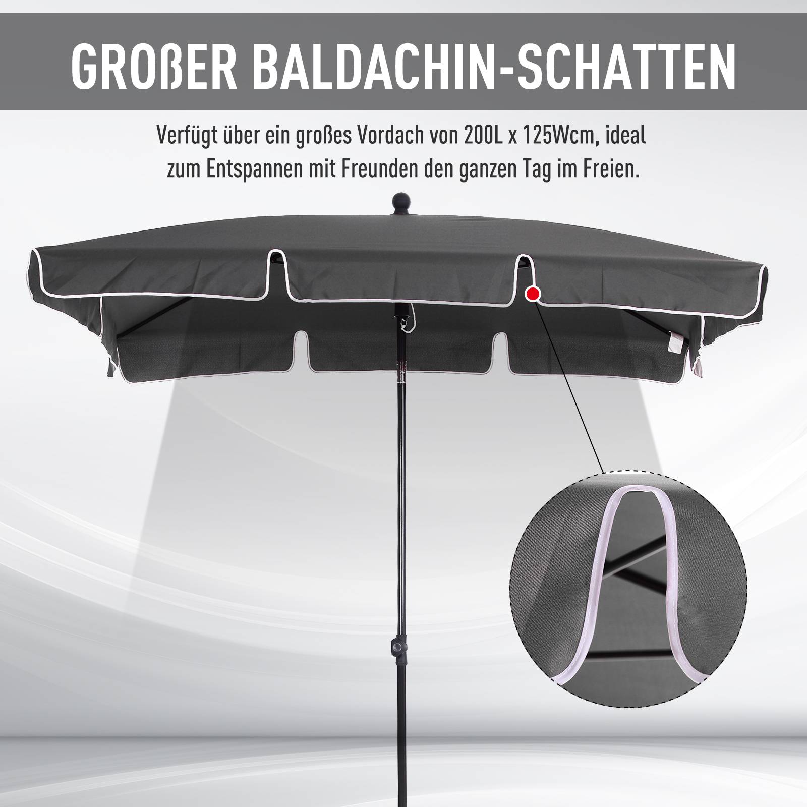 Parasol Rectangulaire Inclinable Aluminium Balcon Terrasse 200x130cm Gris - ComfortXL Outdoor Living - Image 4