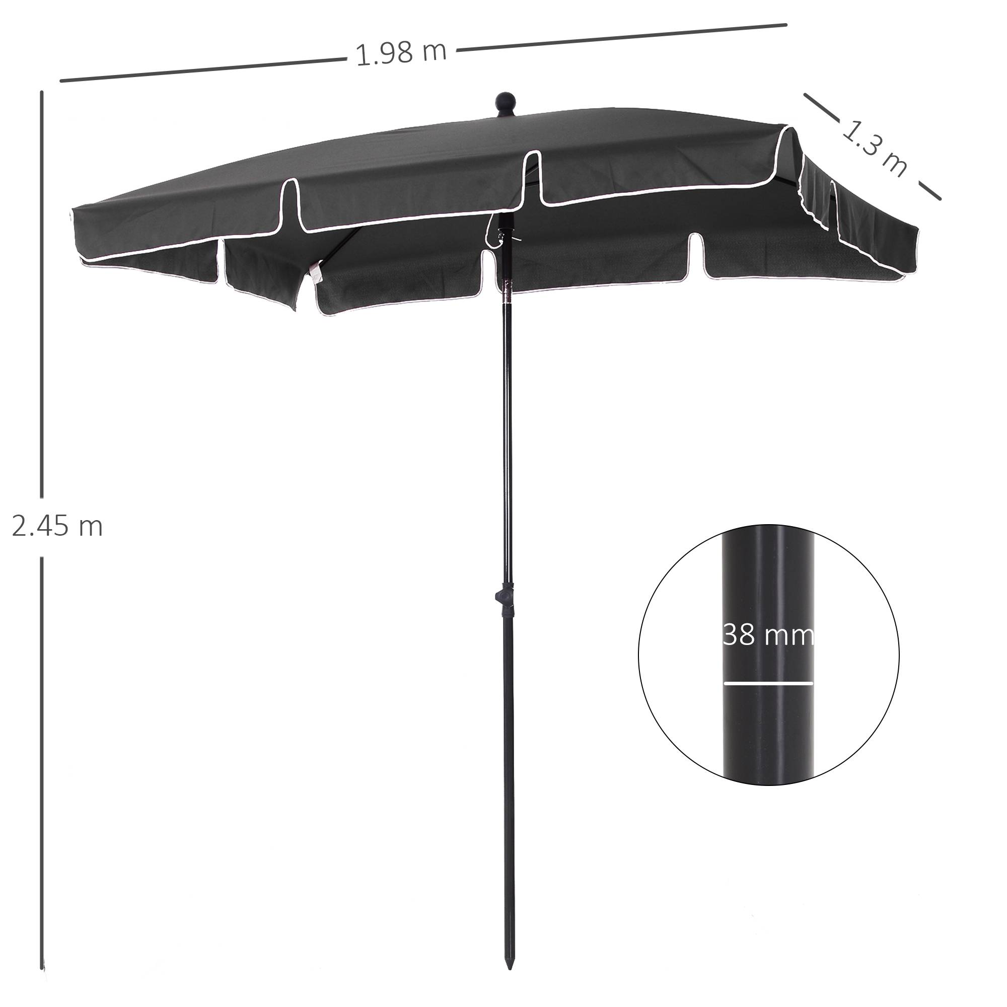 Parasol Rectangulaire Inclinable Aluminium Balcon Terrasse 200x130cm Gris - ComfortXL Outdoor Living - Image 3