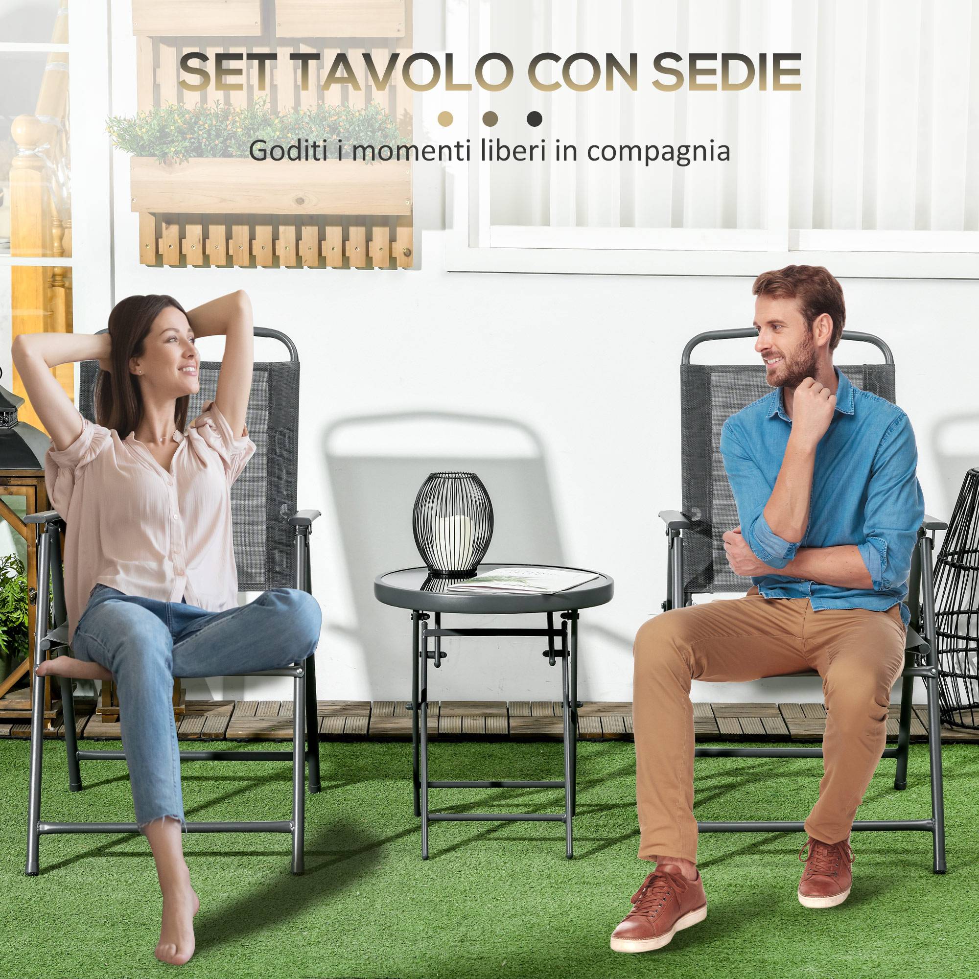 Ensemble jardin 3 pcs, 2 chaises 53,5x64x93 cm et table basse Ø45x50 cm métal gris foncé - Image 7