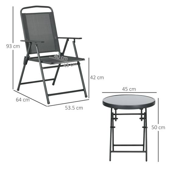 Ensemble jardin 3 pcs, 2 chaises 53,5x64x93 cm et table basse Ø45x50 cm métal gris foncé - Image 5