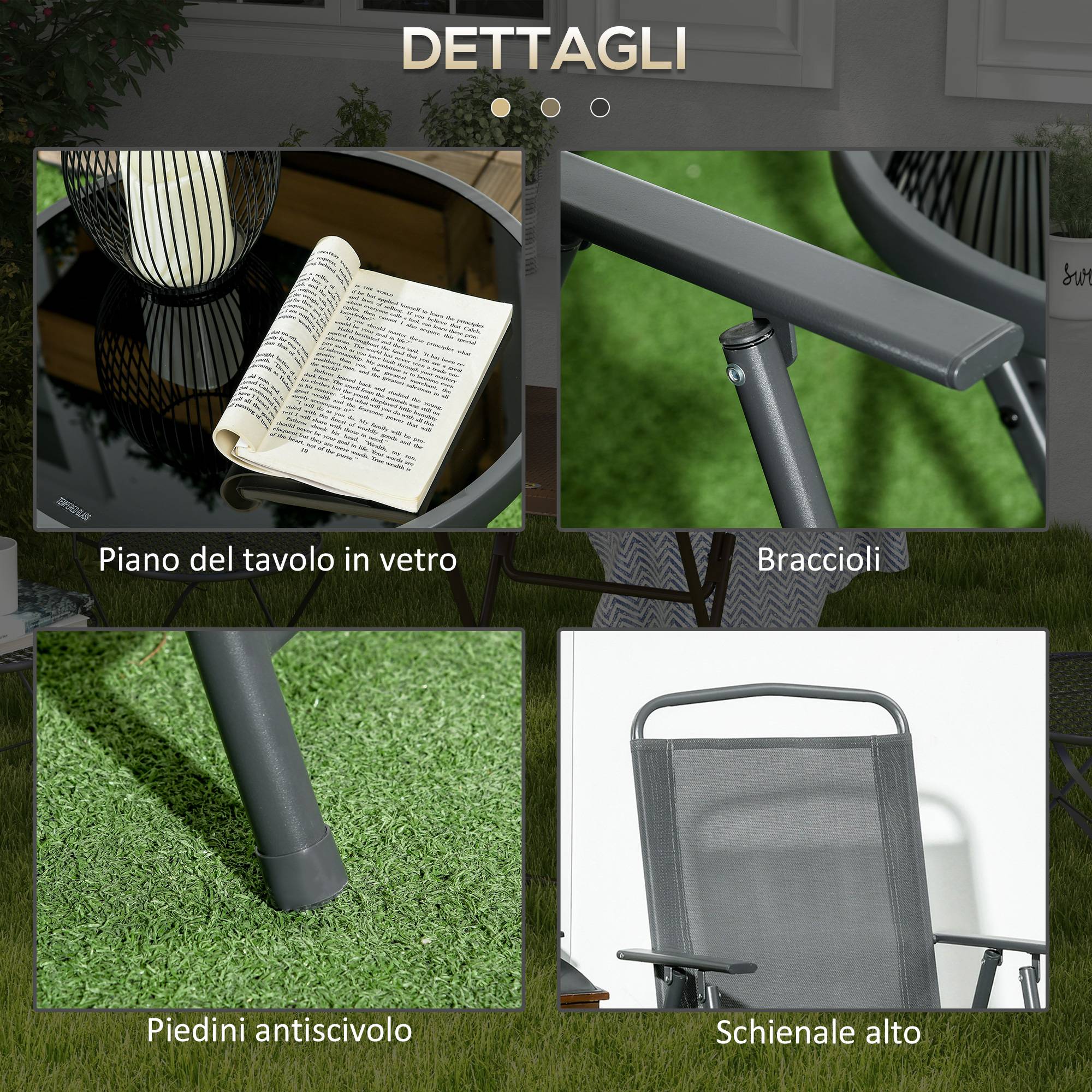 Ensemble jardin 3 pcs, 2 chaises 53,5x64x93 cm et table basse Ø45x50 cm métal gris foncé - Image 9