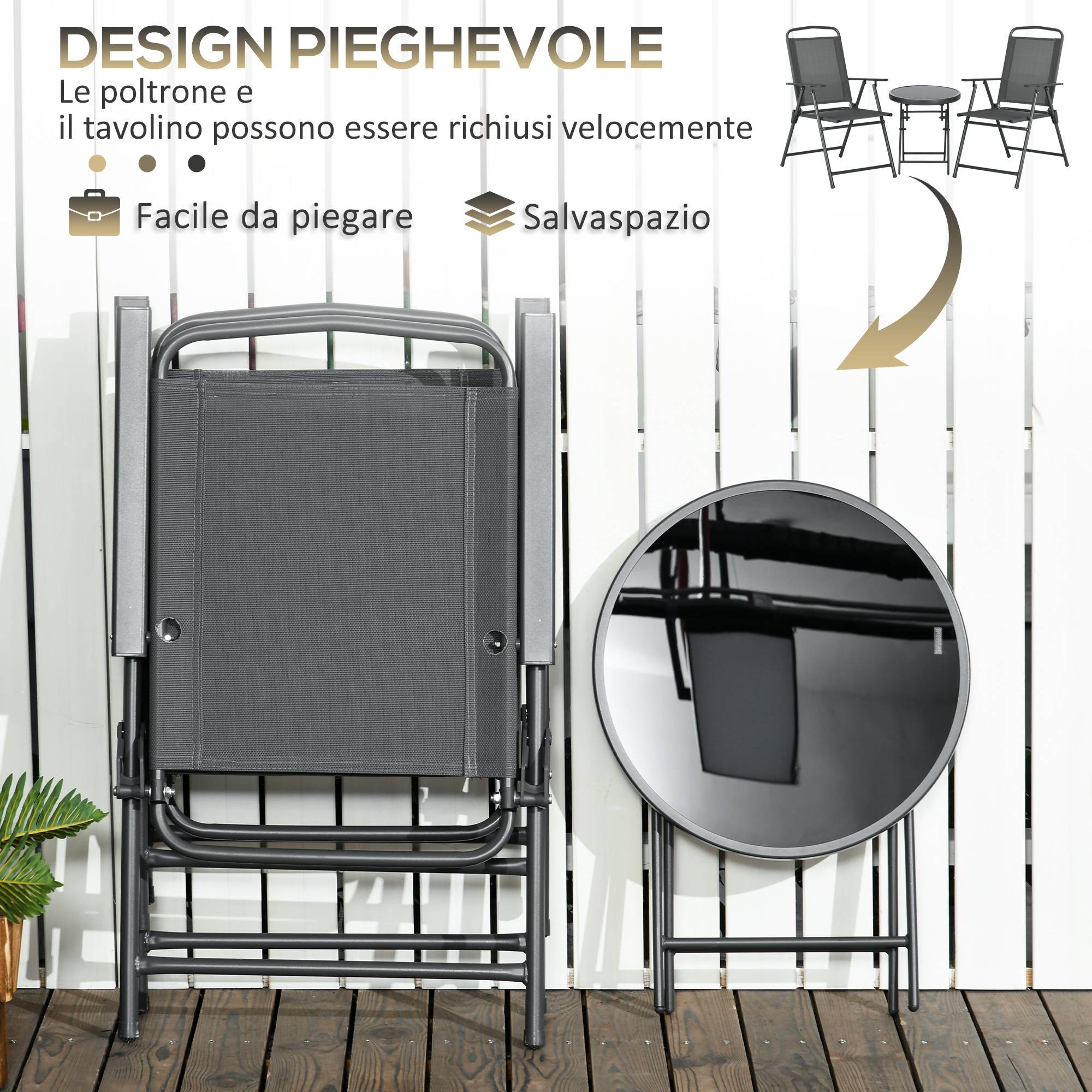 Ensemble jardin 3 pcs, 2 chaises 53,5x64x93 cm et table basse Ø45x50 cm métal gris foncé - Image 6