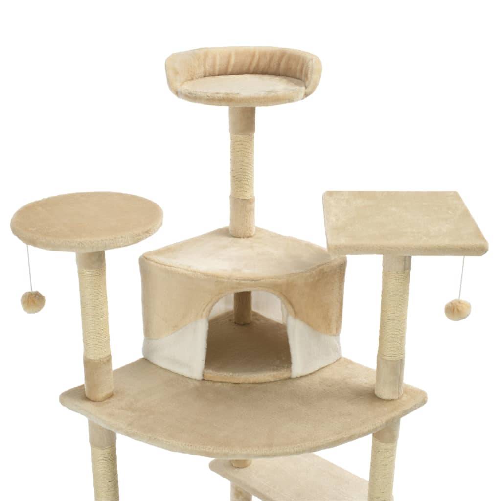 Arbre à chat bois et sisal beige et blanc 103 x 77 x 203 cm - PANGIVO - Image 4