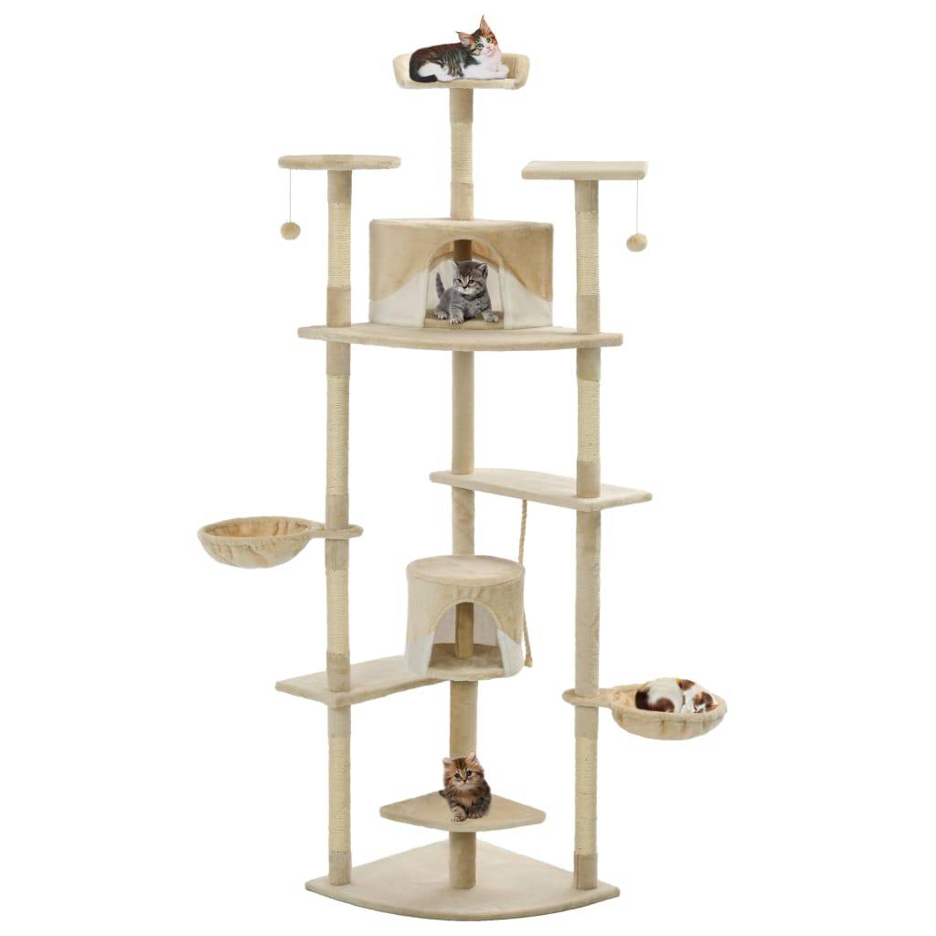 Arbre à chat bois et sisal beige et blanc 103 x 77 x 203 cm - PANGIVO - Image 1