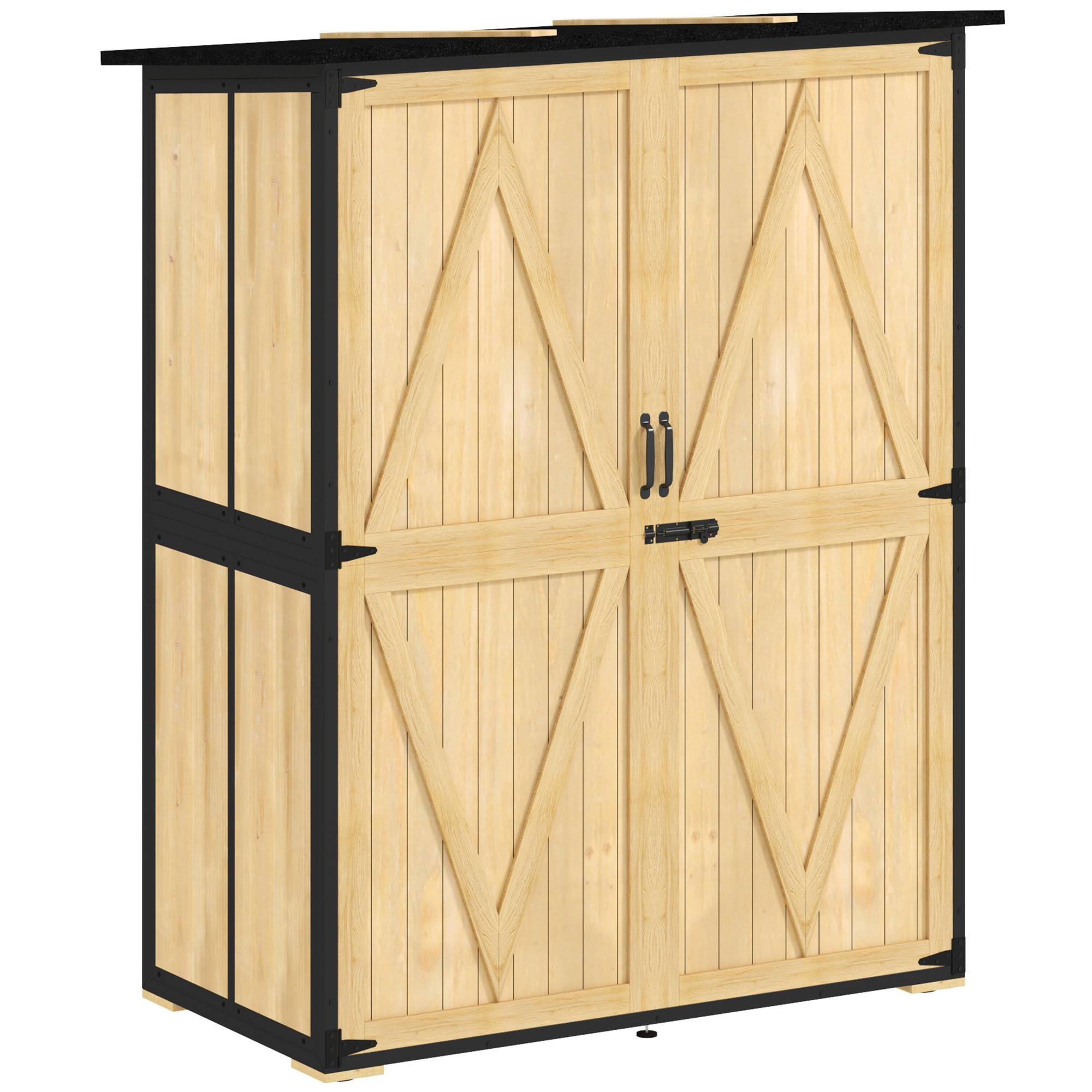 ComfortXL - Armoire de jardin sapin acier 140 x 74 x 167/173 cm bois naturel 2 étagères réglables rangement sécurisé toit bitumé - Image 10