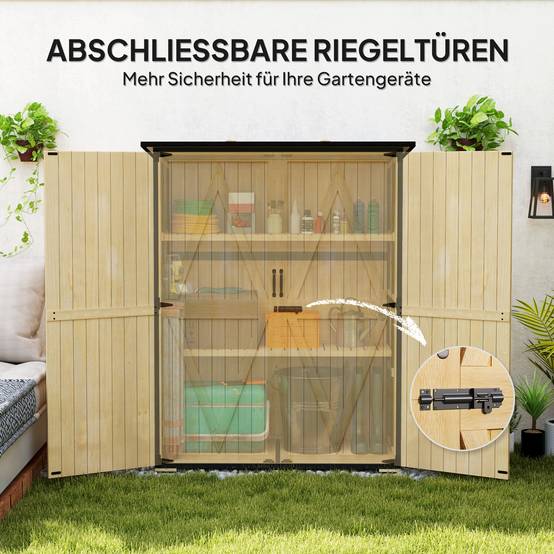 ComfortXL - Armoire de jardin sapin acier 140 x 74 x 167/173 cm bois naturel 2 étagères réglables rangement sécurisé toit bitumé - Image 7
