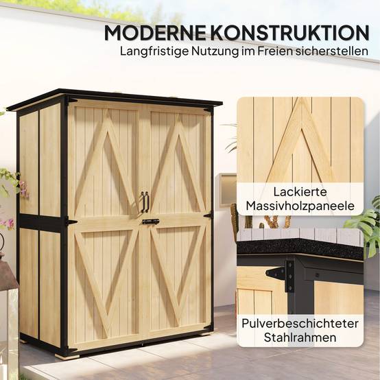 ComfortXL - Armoire de jardin sapin acier 140 x 74 x 167/173 cm bois naturel 2 étagères réglables rangement sécurisé toit bitumé - Image 4