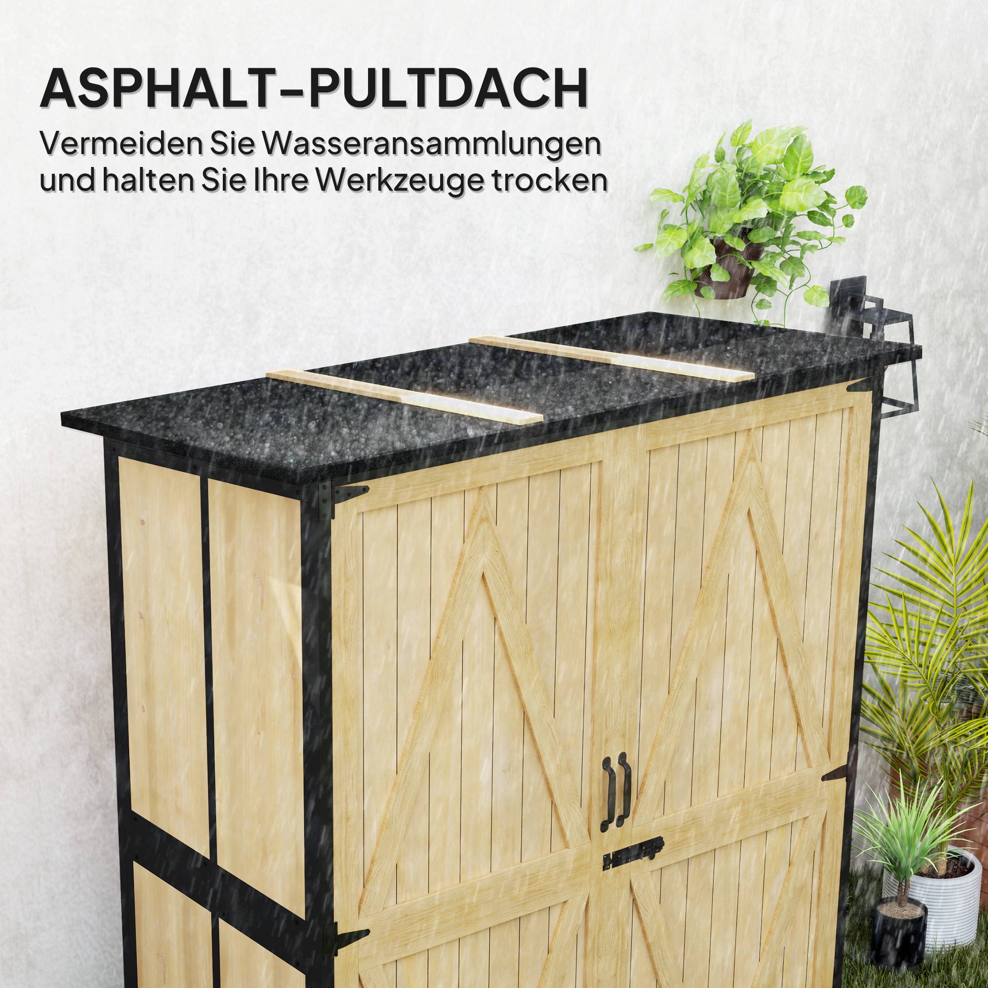 ComfortXL - Armoire de jardin sapin acier 140 x 74 x 167/173 cm bois naturel 2 étagères réglables rangement sécurisé toit bitumé - Image 5