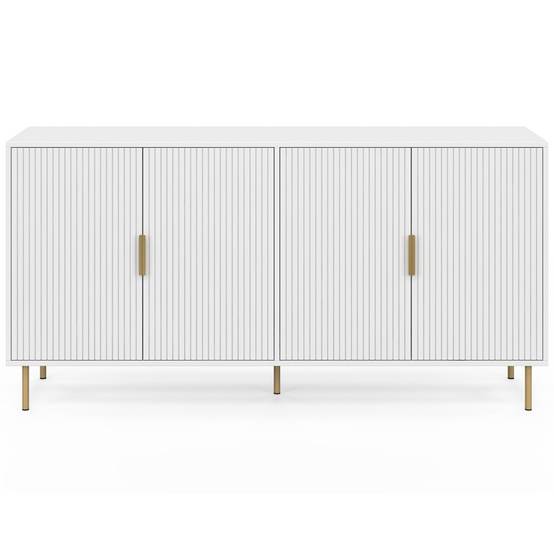 Buffet 160 cm MARCEL 4 portes blanc effet lattes et finitions dorées - Image 3