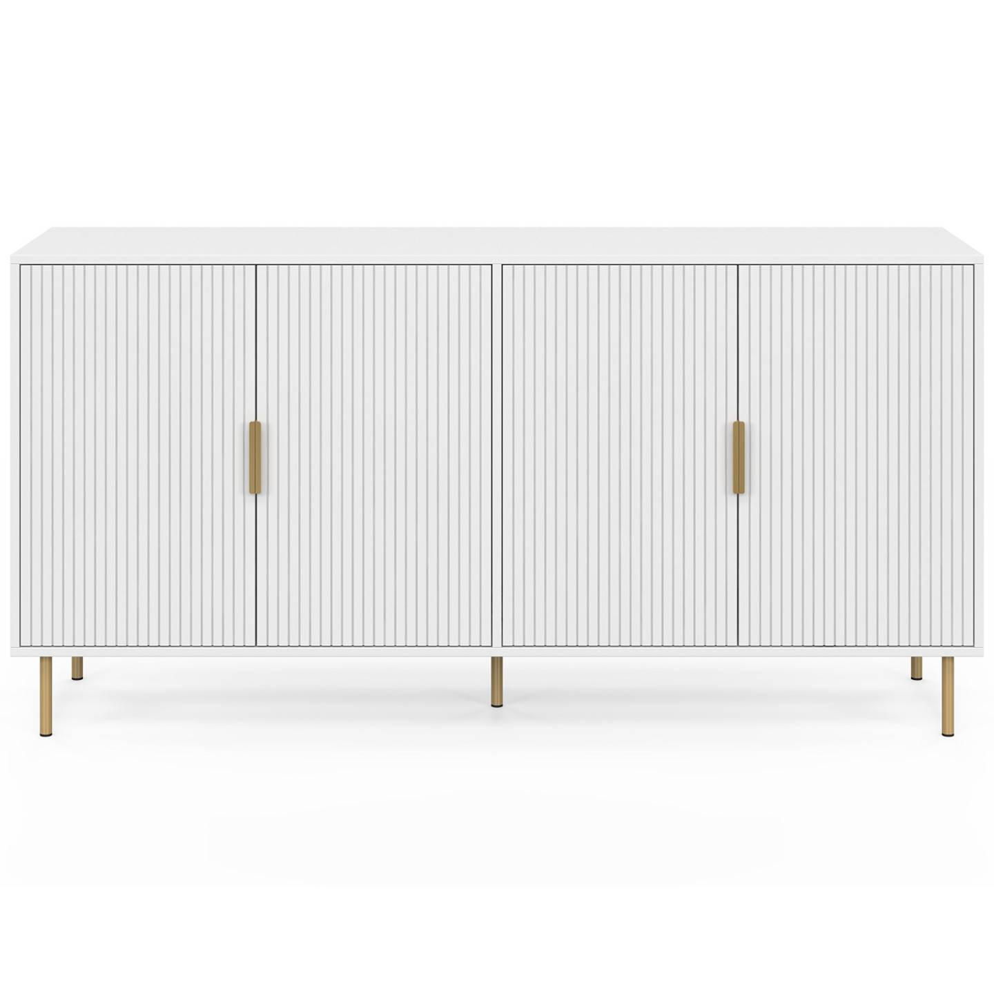 Buffet 160 cm MARCEL 4 portes blanc effet lattes et finitions dorées - Image 3