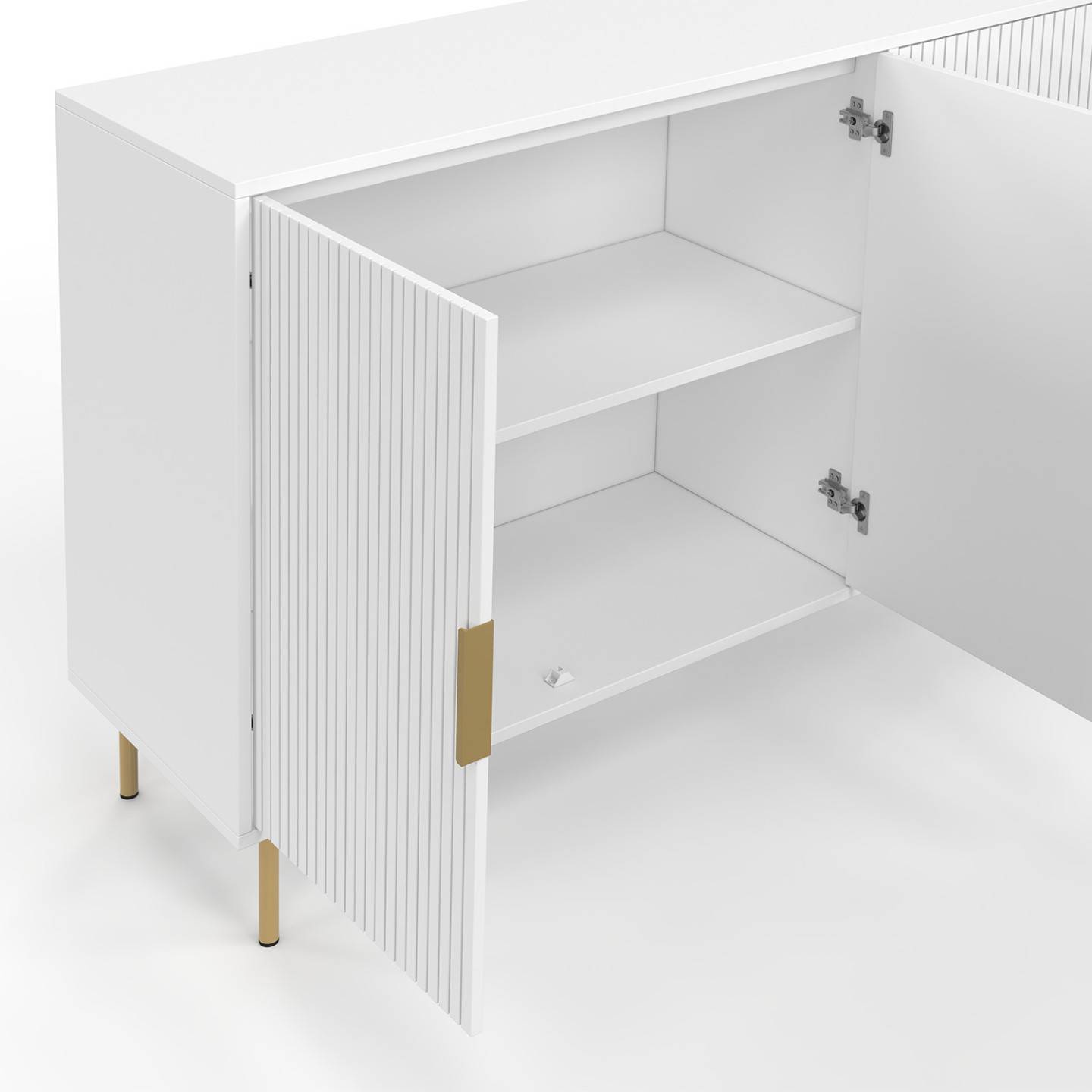 Buffet 160 cm MARCEL 4 portes blanc effet lattes et finitions dorées - Image 6