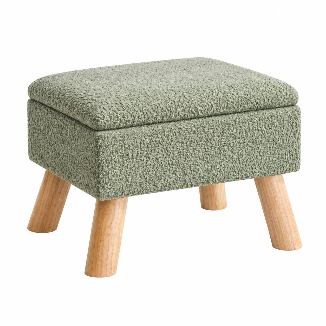 Pouf Rangement Assise Velours Doux Pieds Bois Salon Chambre