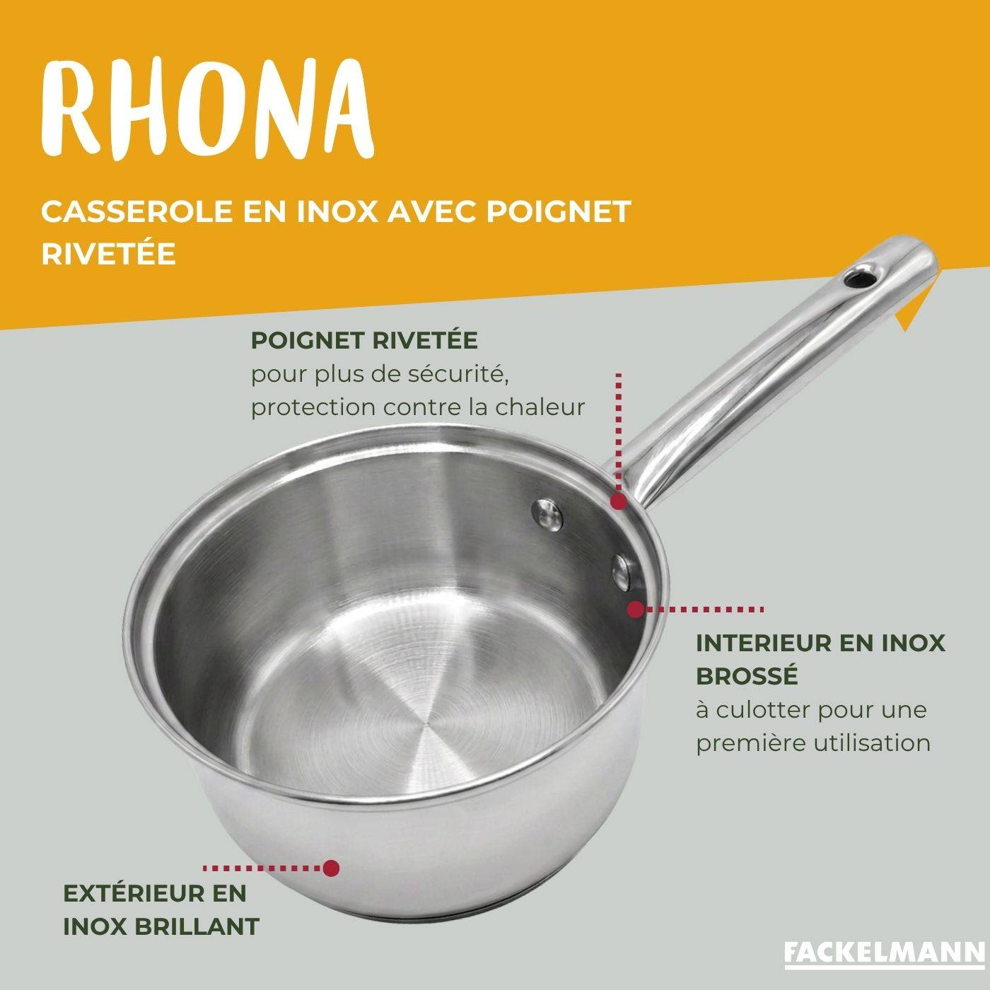 Lot de 3 casseroles 18/20/22 cm en inox Fackelmann Rhona - Image 2