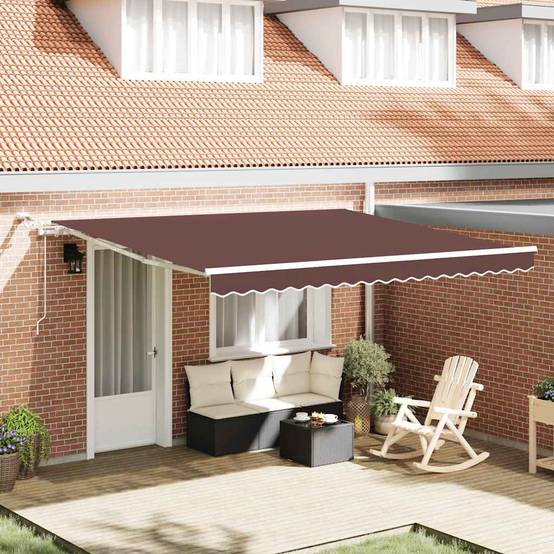 Store Banne Motorisé Polyester Imperméable Terrasse Capteur Vent LED 400x300cm Brun - ComfortXL Outdoor Living - Image 1