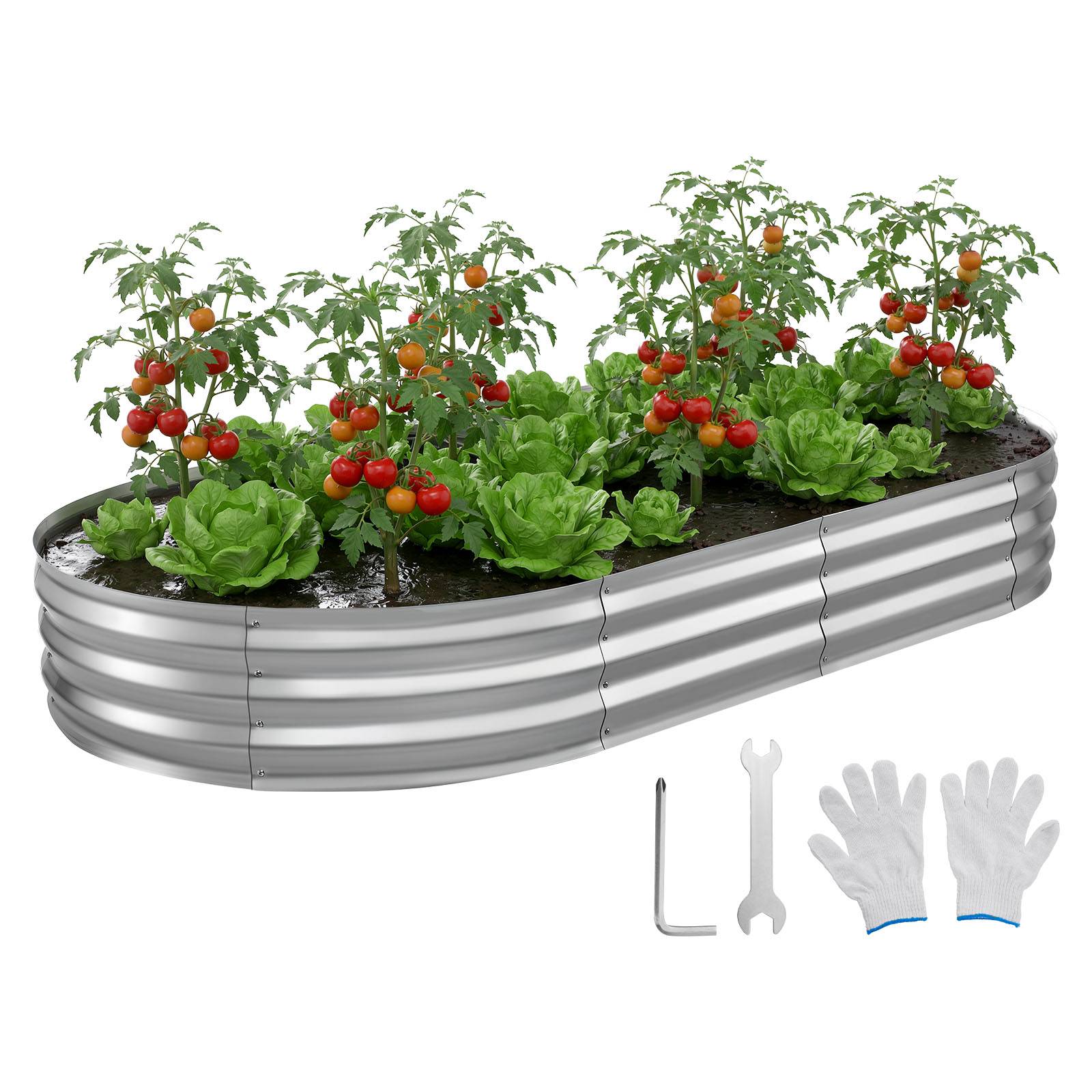 Vevor - VEVOR Carré Potager Surélevé en Métal Lit de Jardin Ovale 240x120x30 cm Argenté - Image 1